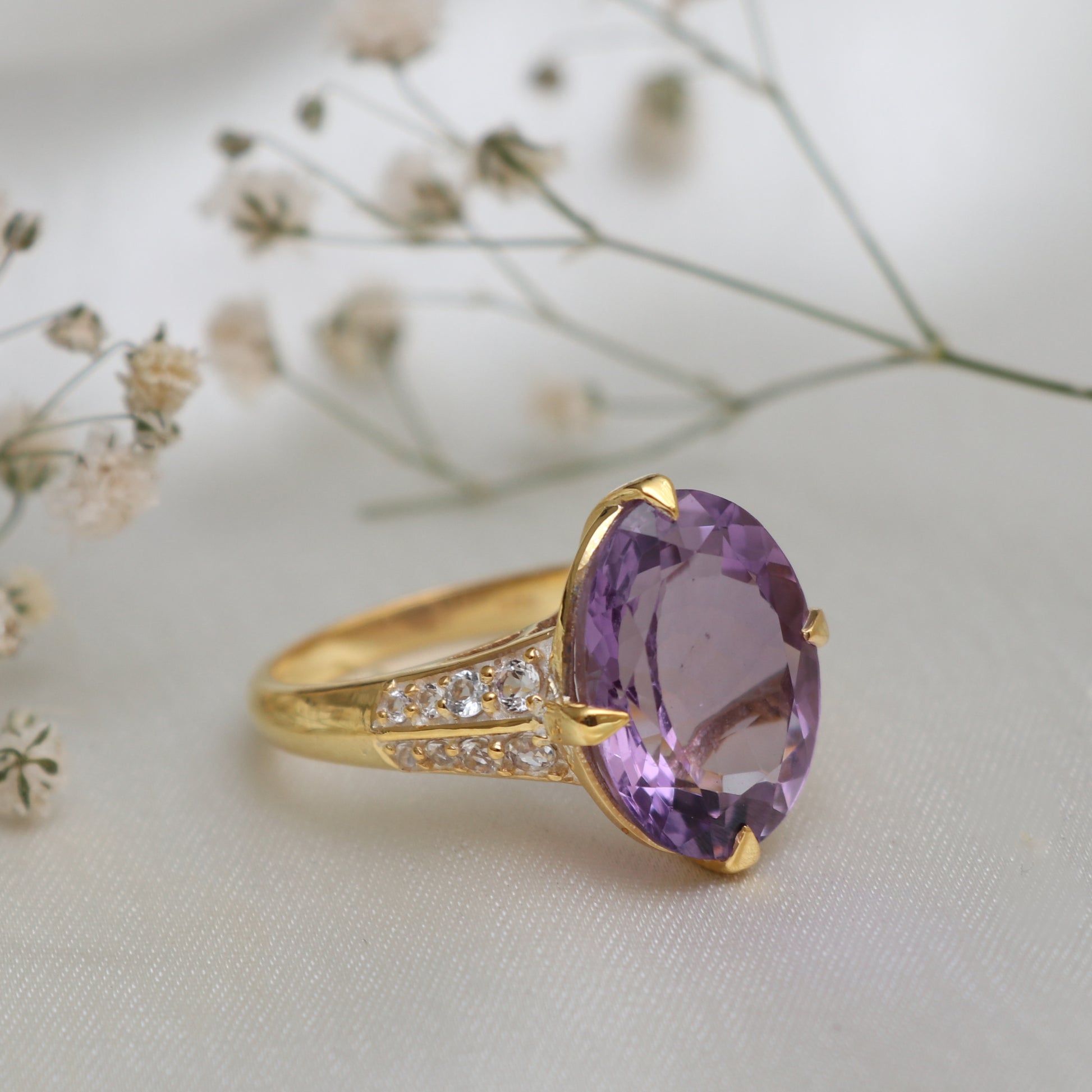 AAA Quilty Amethyst 14K Gold Ring-Designer Amethyst Ring-Wedding Ring-Bridal Gift-749 PILWALS