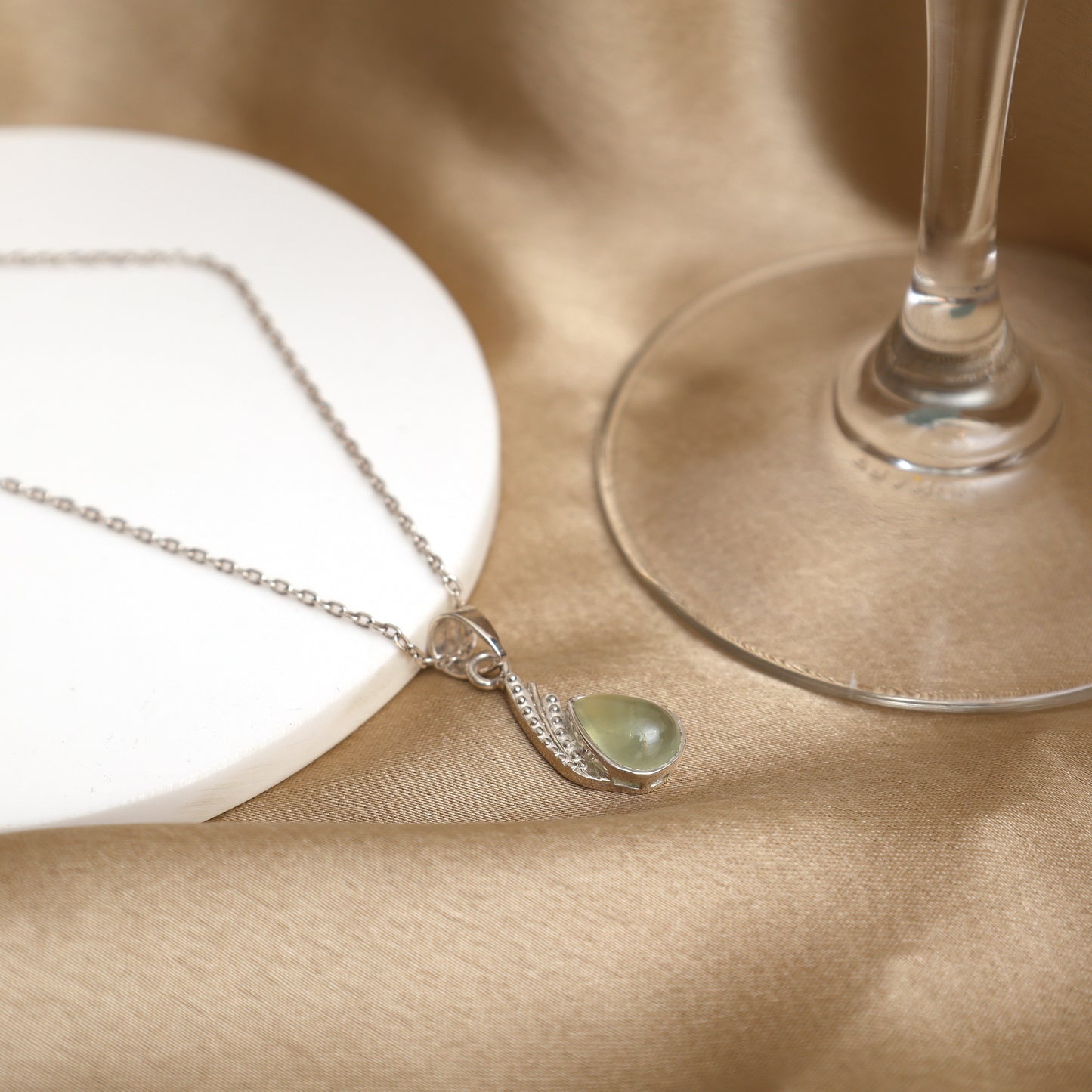 Natural Prehnite Silver Necklace-Delicate Prehnite Pendant Set-June Birthstone Gift-Healing Gemstone Jewelry-Prehnite Minimal Set For Her-523 PILWALS