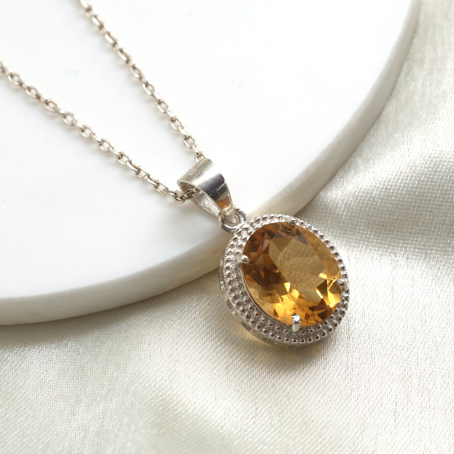 925 Sterling Silver Citrine Gemstone Necklace-Citrine Silver Pendant with Chain-Citrine Handmade Necklace-541 PILWALS