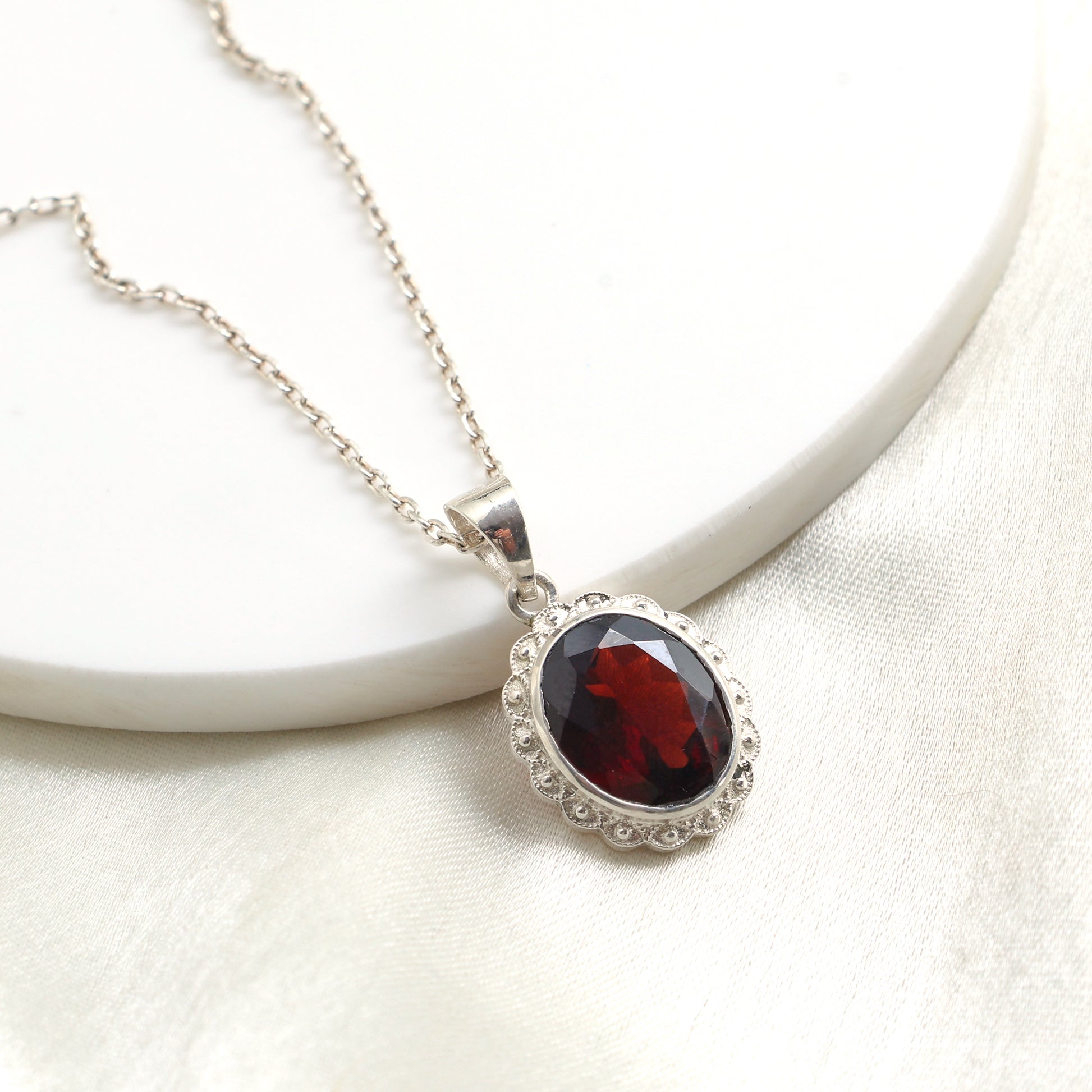 Natural Garnet Necklace-January Birthstone Pendant Set-Handmade Silver Jewelry-Red Gemstone Earrings With Pendant Set-Bridesmaid Gift-539 PILWALS