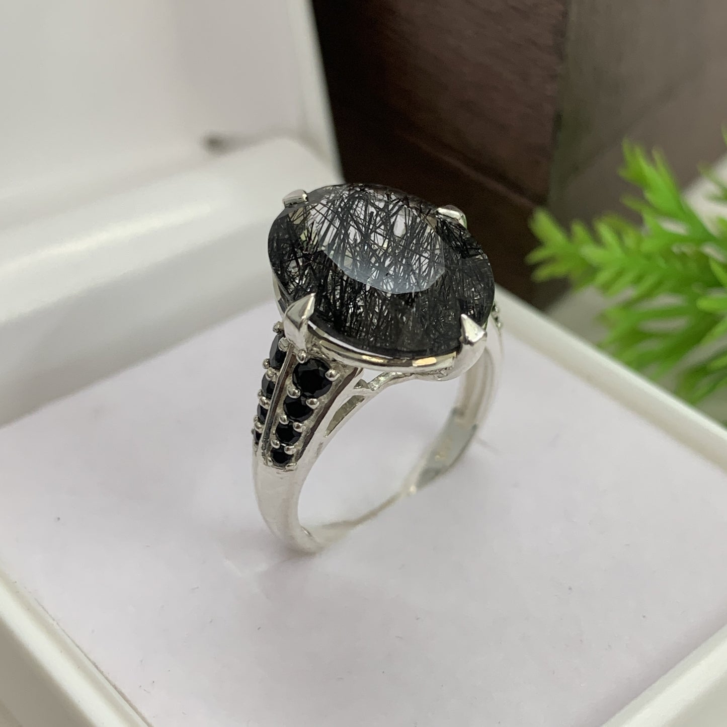 Black Rutile Quartz Handmade Ring-Handmade Sterling Silver Ring-Unisex Ring-Engagement Ring-Halloween Ring-749 PILWALS