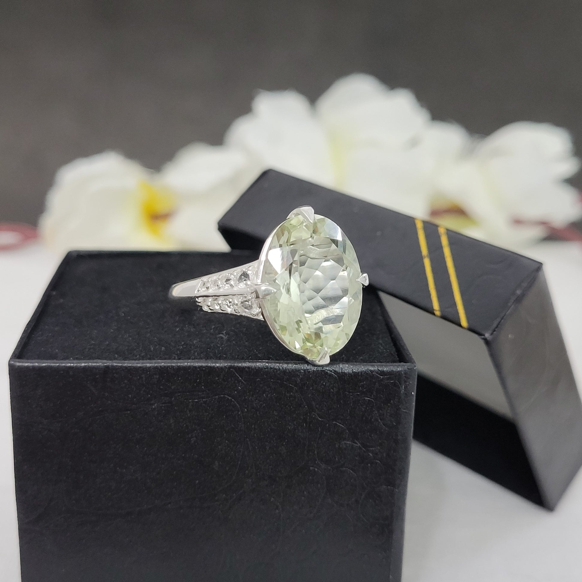 Natural Green Amethyst Oval Cut Ring-14K Gold Vermeil Ring-Prasiolite Love Ring-Engagement Ring-Bridal Gift Ring-749 PILWALS