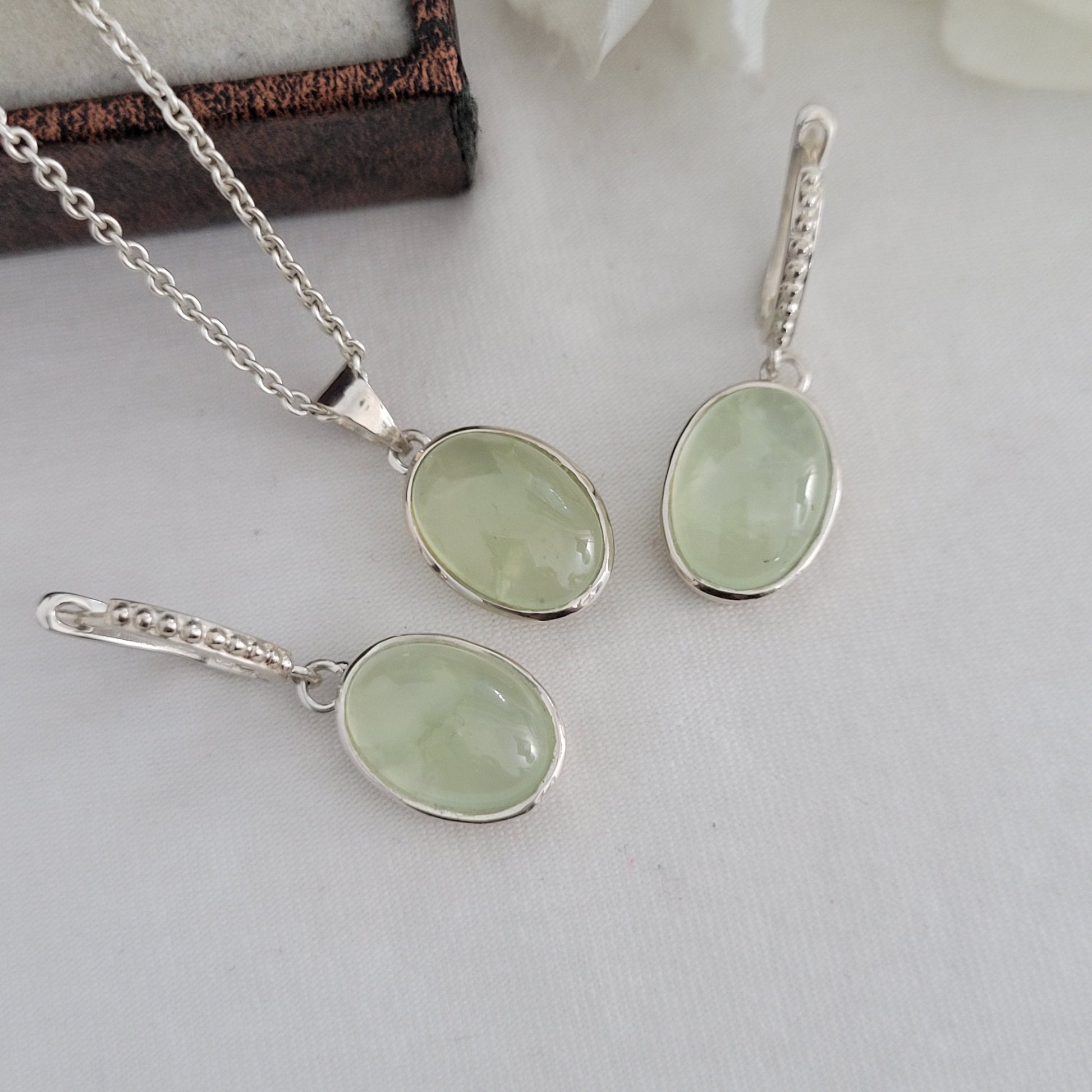 Natural Prehnite Silver Necklace-June Birthstone-925 Sterling Silver Jewelry-Anniversary Gift Necklace-276 PILWALS