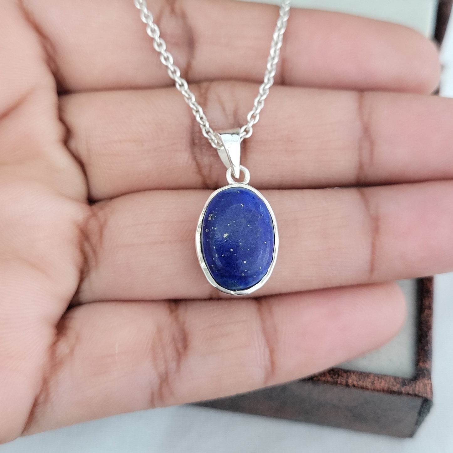 Natural Lapis-Lazuli Silver Necklace-925 Sterling Silver Pendant-Blue Gemstone Necklace Set-February Birthstone-Gift For Woman-276 PILWALS