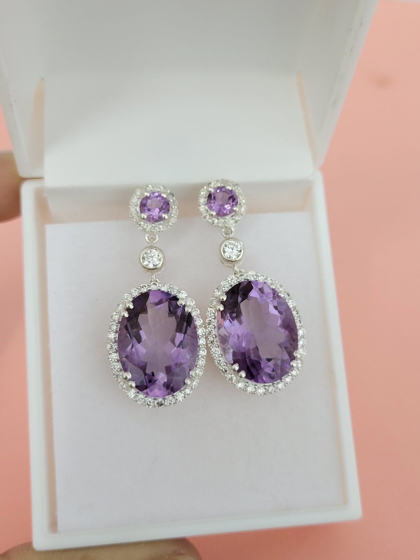 14K Rose Gold Vermeil Earrings-Genuine Amethyst Dangle-Purple Gemstone Earrings-Sterling Silver Jewelry-144 PILWALS