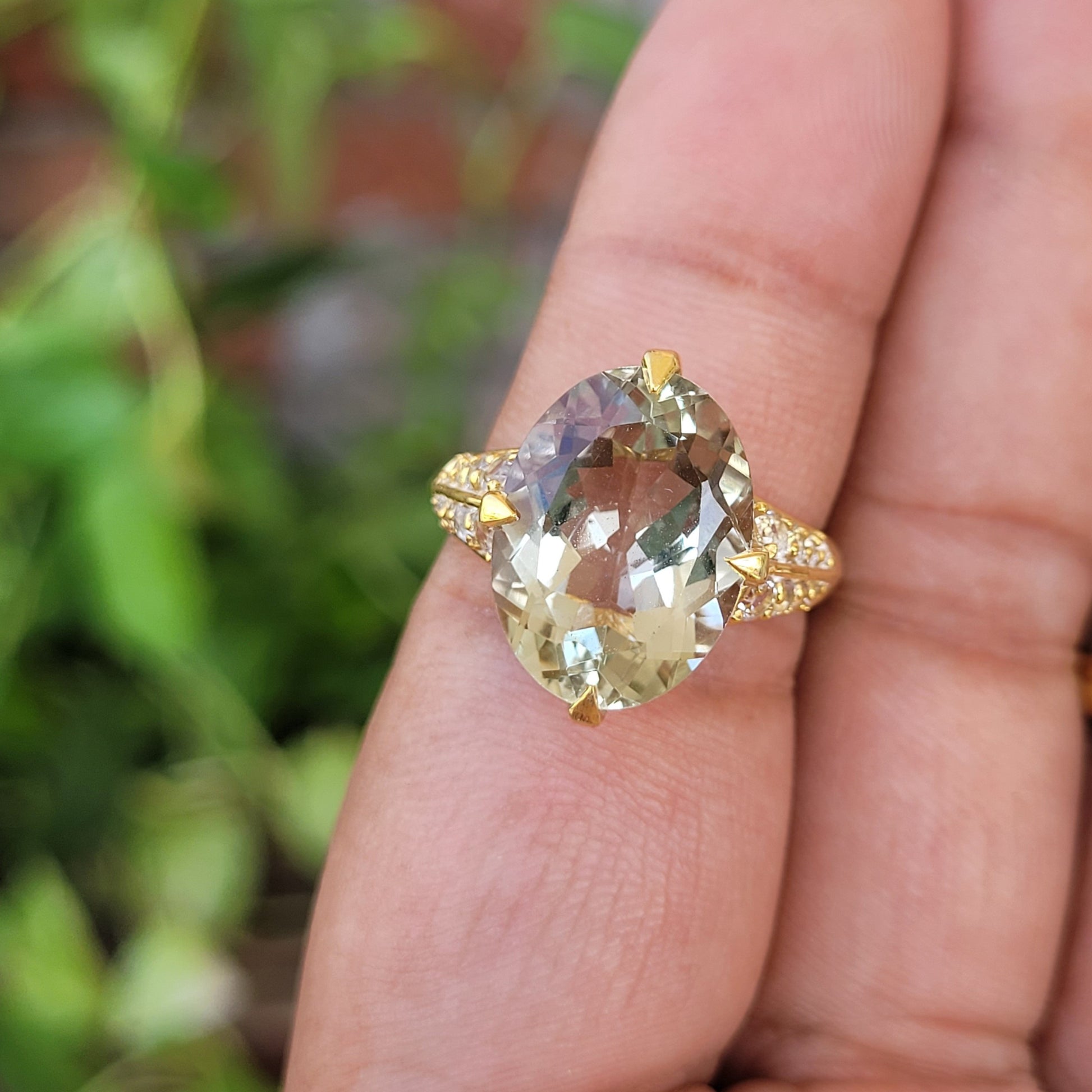 Natural Green Amethyst Oval Cut Ring-14K Gold Vermeil Ring-Prasiolite Love Ring-Engagement Ring-Bridal Gift Ring-749 PILWALS