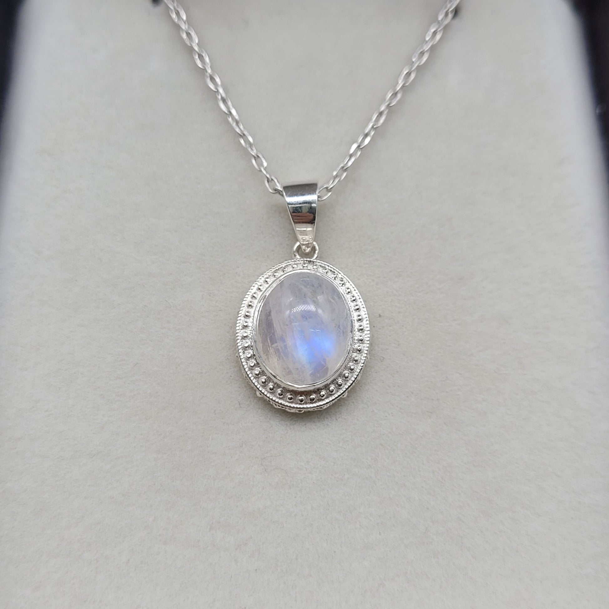 Rainbow Moonstone Silver Necklace-June Birthstone-Moonstone Oval Pendant Set-Anniversary Gift For Her-551 PILWALS