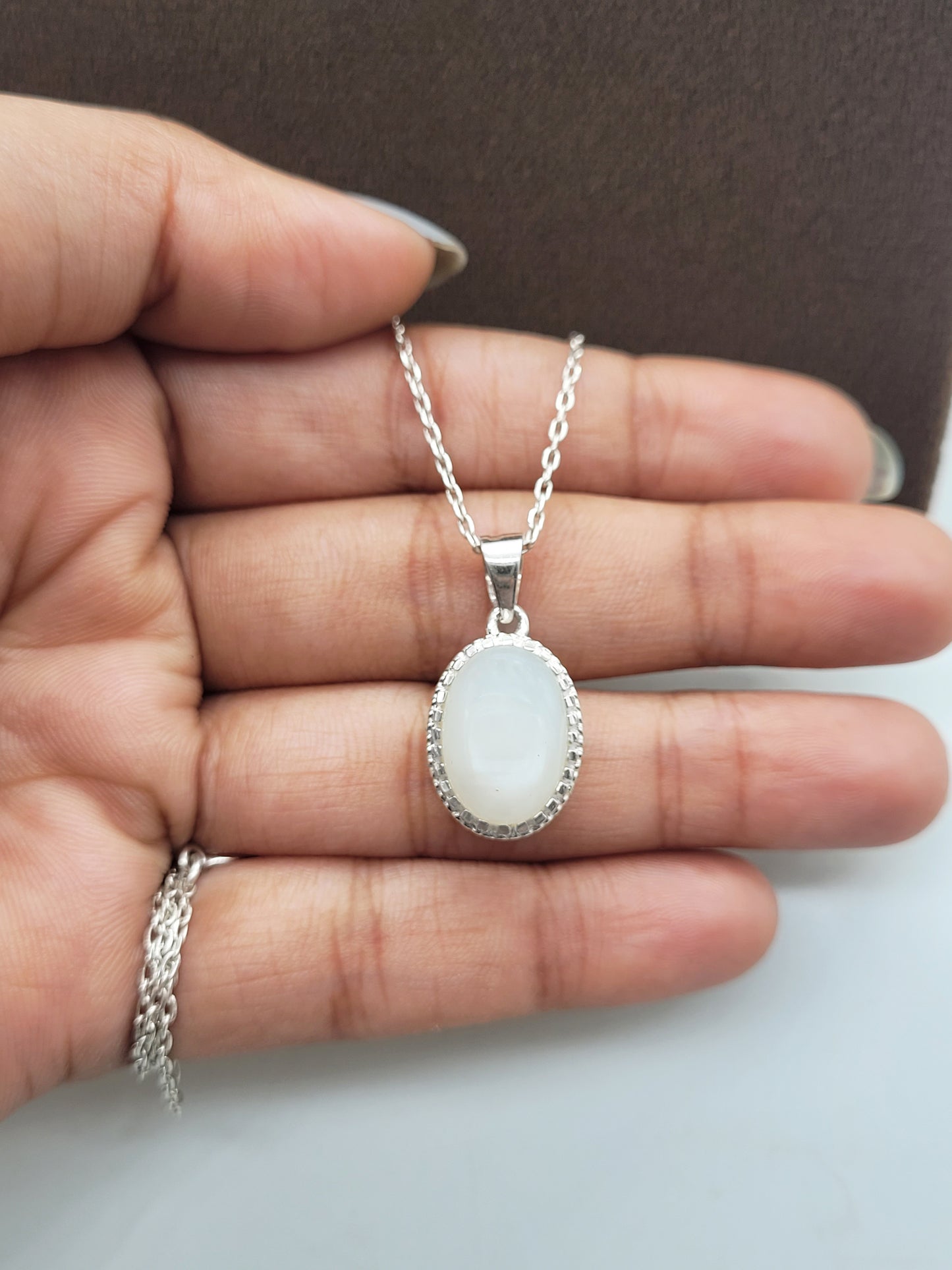 Oval Moonstone Necklace Set-June Birthstone Gift-White Moonstone Silver Necklace-Moonstone Pendant With Earrings-Gift For Mom-322 PILWALS