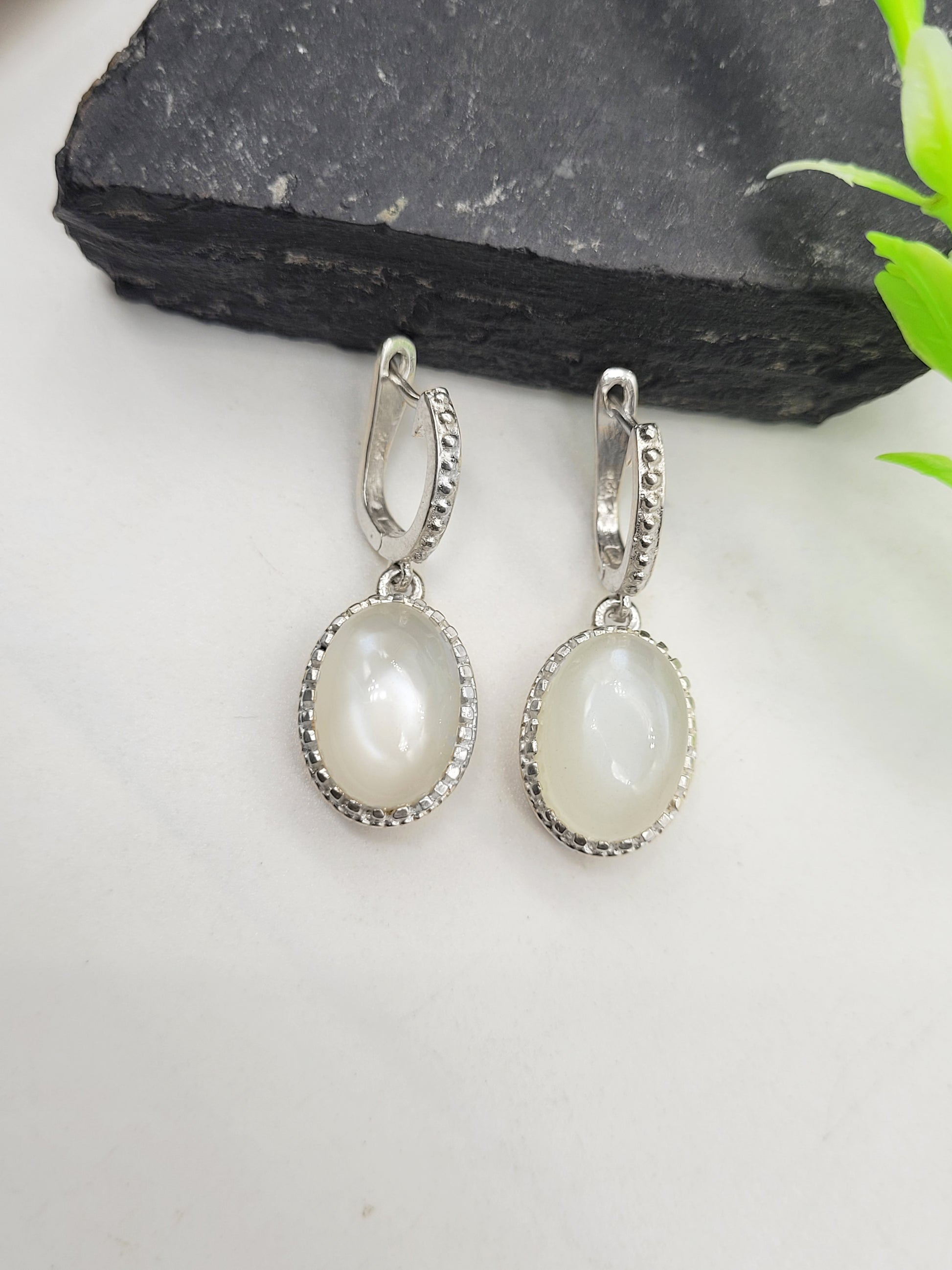 Oval Moonstone Necklace Set-June Birthstone Gift-White Moonstone Silver Necklace-Moonstone Pendant With Earrings-Gift For Mom-322 PILWALS