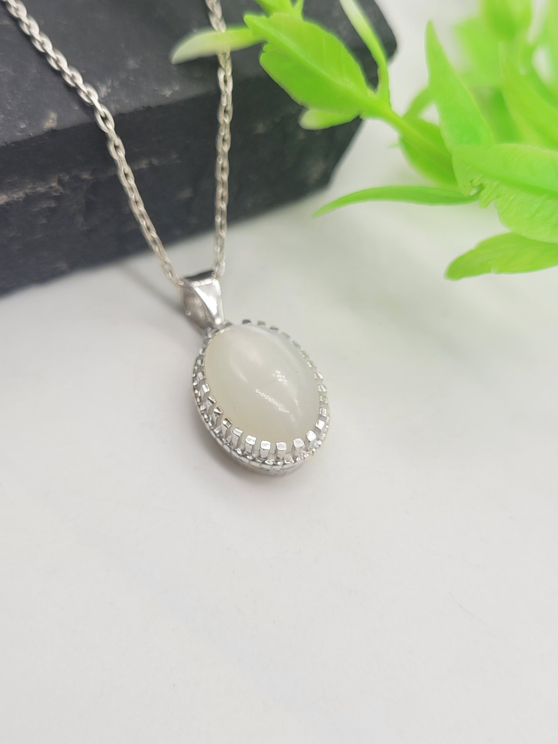 Oval Moonstone Necklace Set-June Birthstone Gift-White Moonstone Silver Necklace-Moonstone Pendant With Earrings-Gift For Mom-322 PILWALS