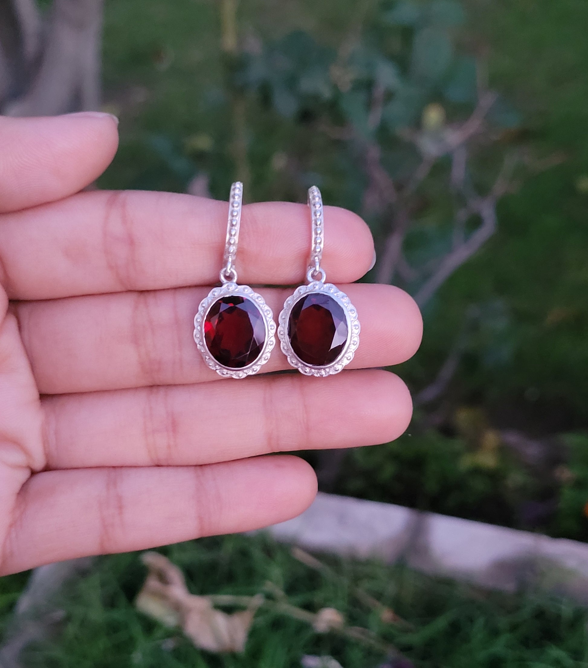 Natural Garnet Necklace-January Birthstone Pendant Set-Handmade Silver Jewelry-Red Gemstone Earrings With Pendant Set-Bridesmaid Gift-539 PILWALS