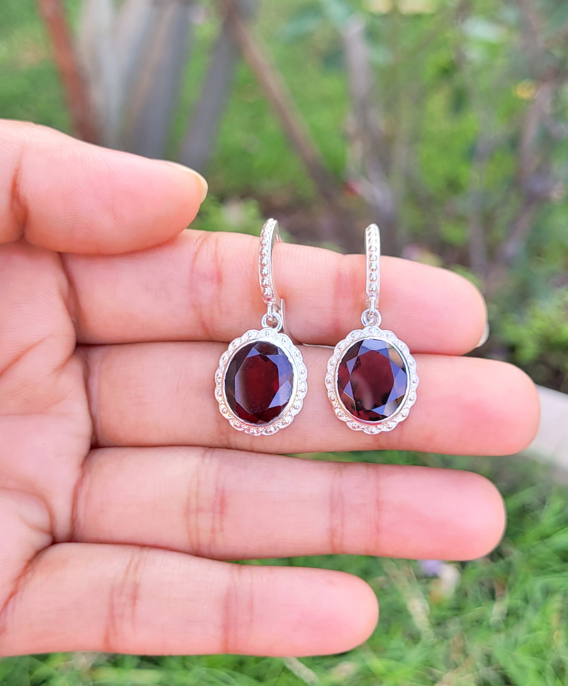 Natural Garnet Necklace-January Birthstone Pendant Set-Handmade Silver Jewelry-Red Gemstone Earrings With Pendant Set-Bridesmaid Gift-539 PILWALS