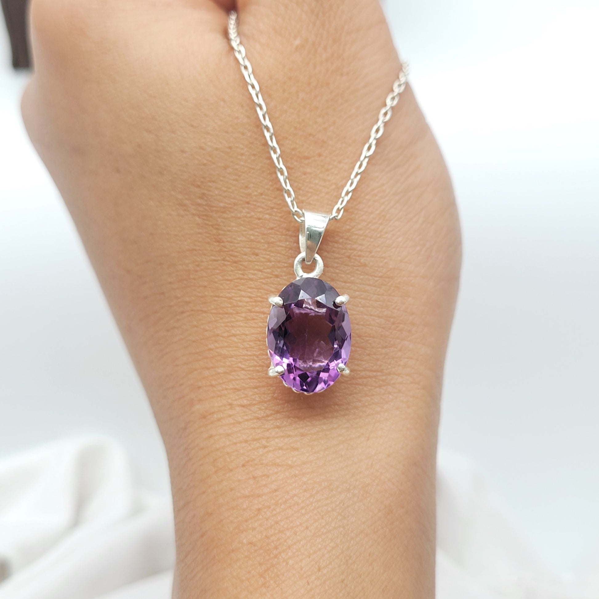 925 Sterling Silver Necklace For Woman & Girls-February Birthstone Necklace-Purple Amethyst Pendant-732 PILWALS