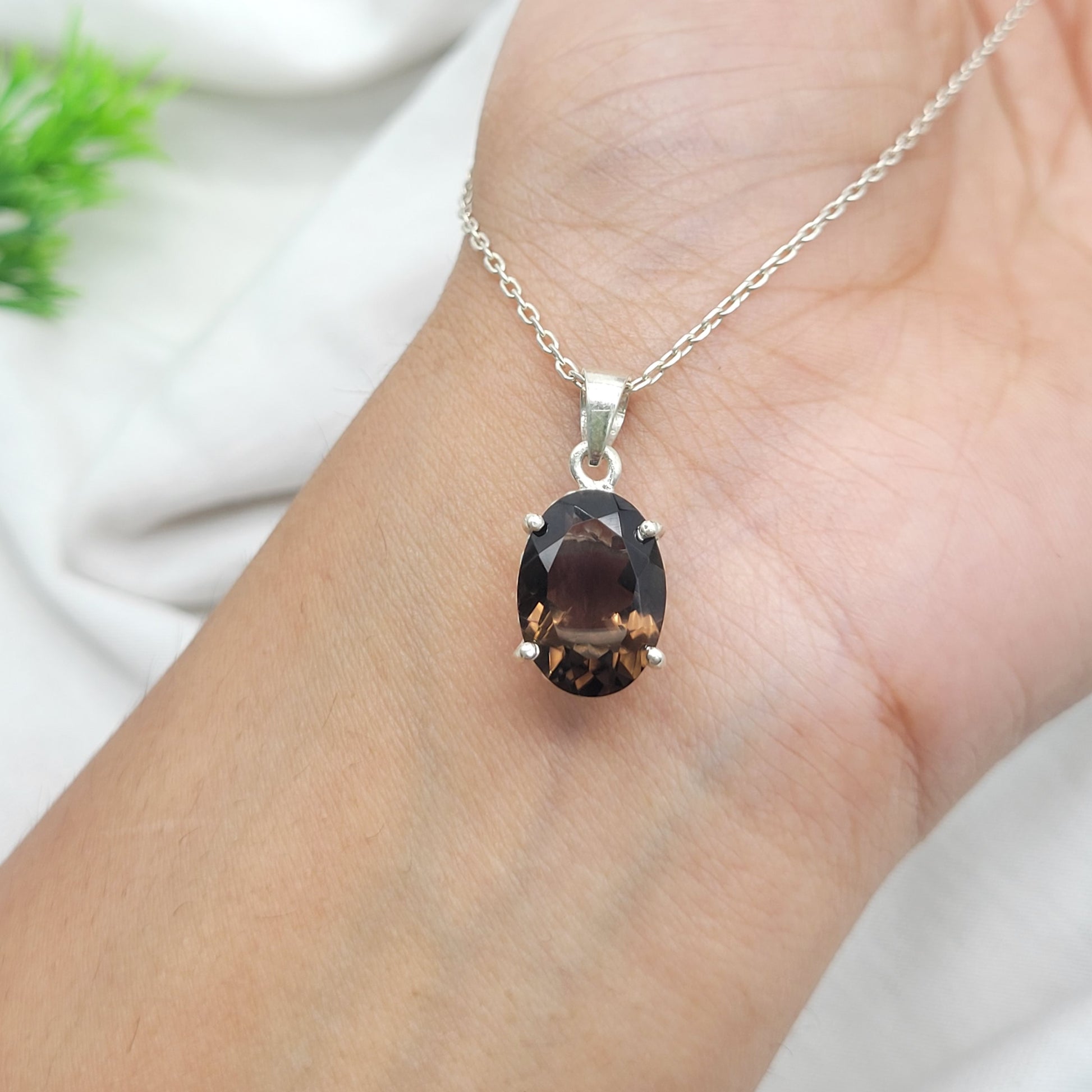 Natural Smoky Quartz Necklace-Brown Quartz Pendant-925 Sterling Silver Necklace for Woman and Girls-732 PILWALS