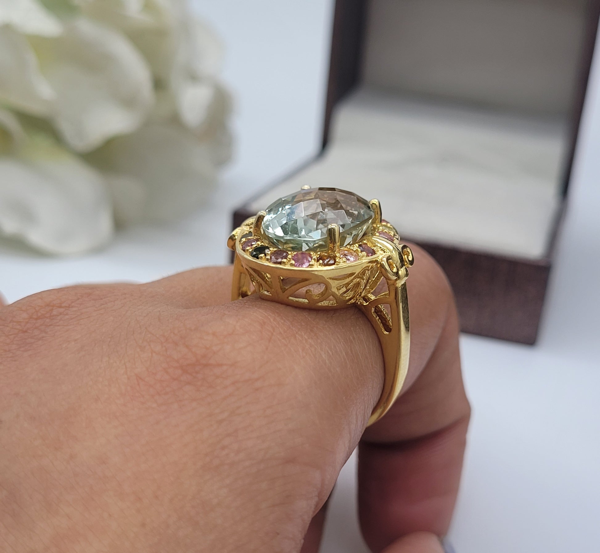 Oval Cut Green Amethyst Ring-Prasiolite 14k Vermeil Gold Ring-Engagement Ring-February Birthstone Ring-Gift for Her-745 PILWALS