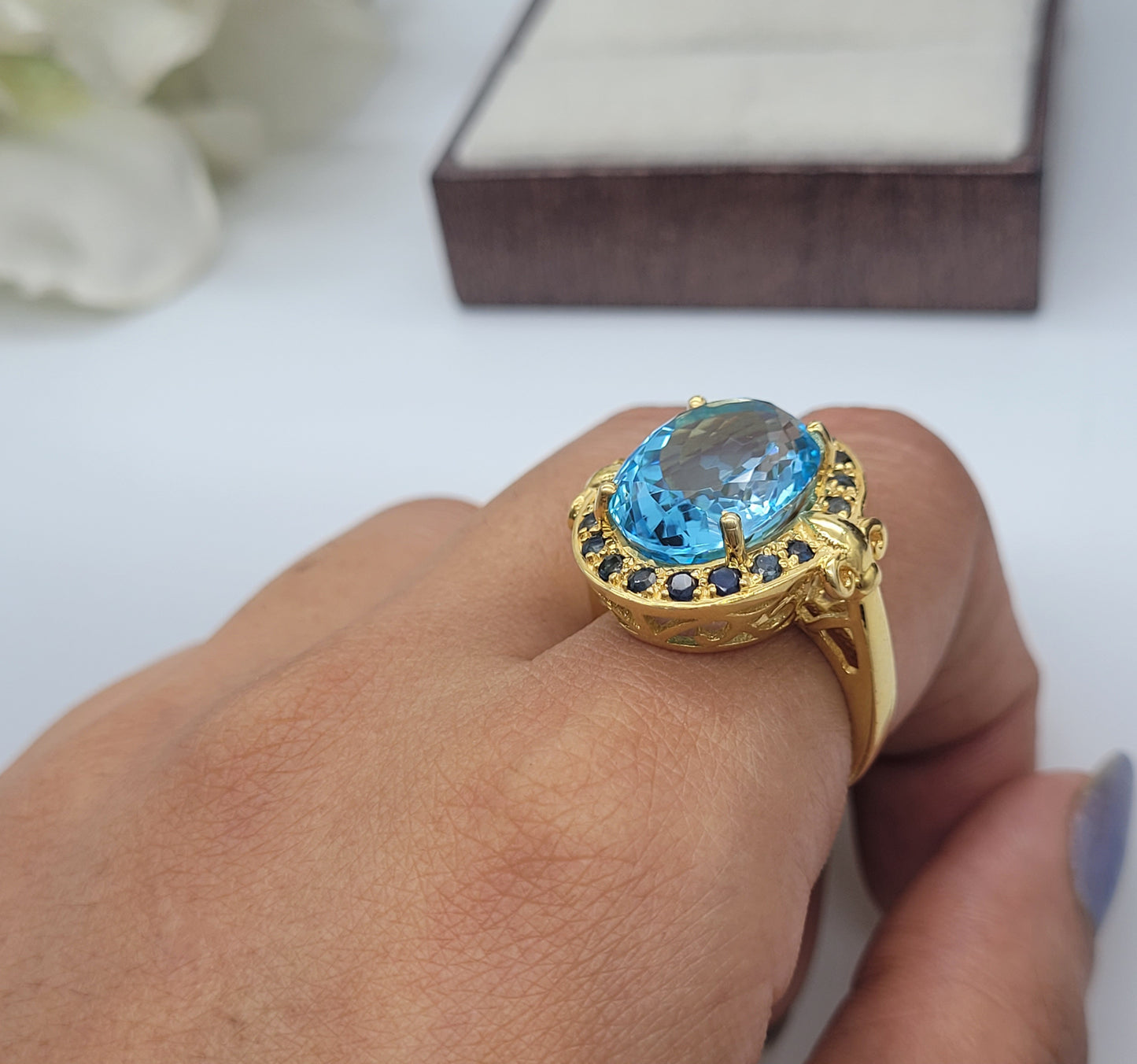 See Blue Topaz Vintage Silver Ring-14k Gold Filled Ring-Wedding Anniversary Gift Ring-Family Love Ring-Gift for Mom-745 PILWALS