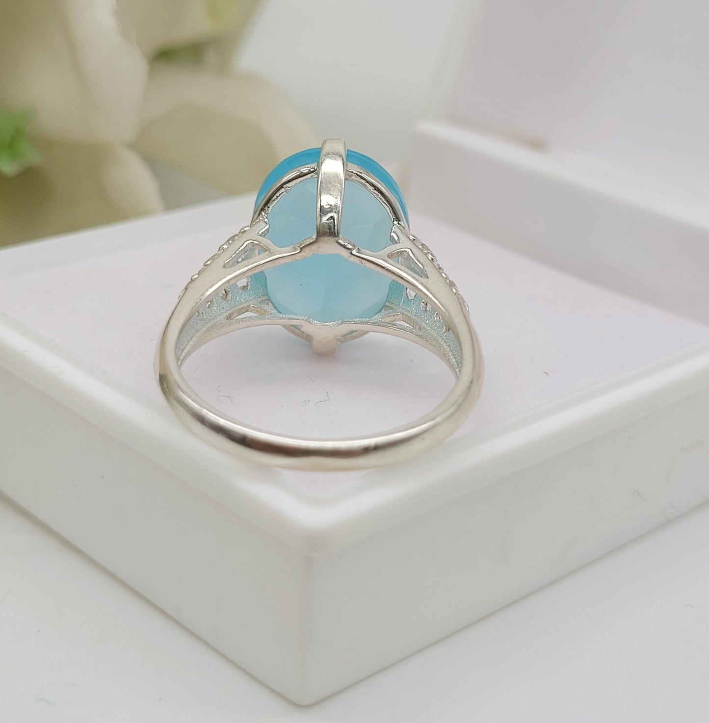 Aqua Chalcedony Oval Cut Ring-925 Sterling Silver Ring-Elegant Blue Statement Ring-Gift For Her-749 PILWALS