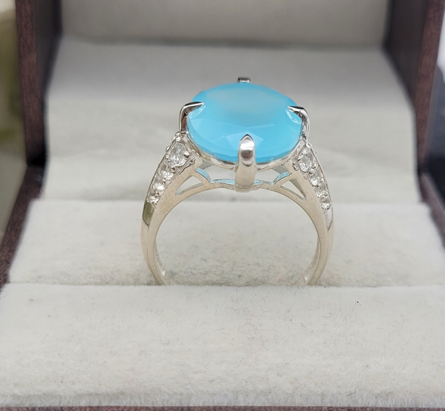 Aqua Chalcedony Oval Cut Ring-925 Sterling Silver Ring-Elegant Blue Statement Ring-Gift For Her-749 PILWALS