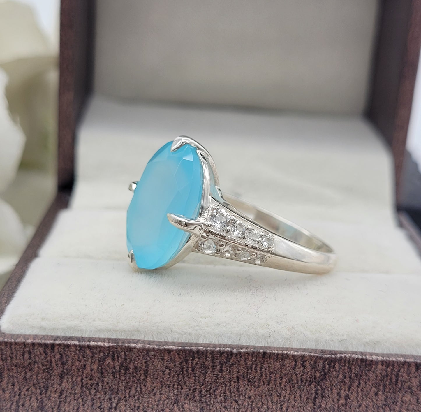 Aqua Chalcedony Oval Cut Ring-925 Sterling Silver Ring-Elegant Blue Statement Ring-Gift For Her-749 PILWALS