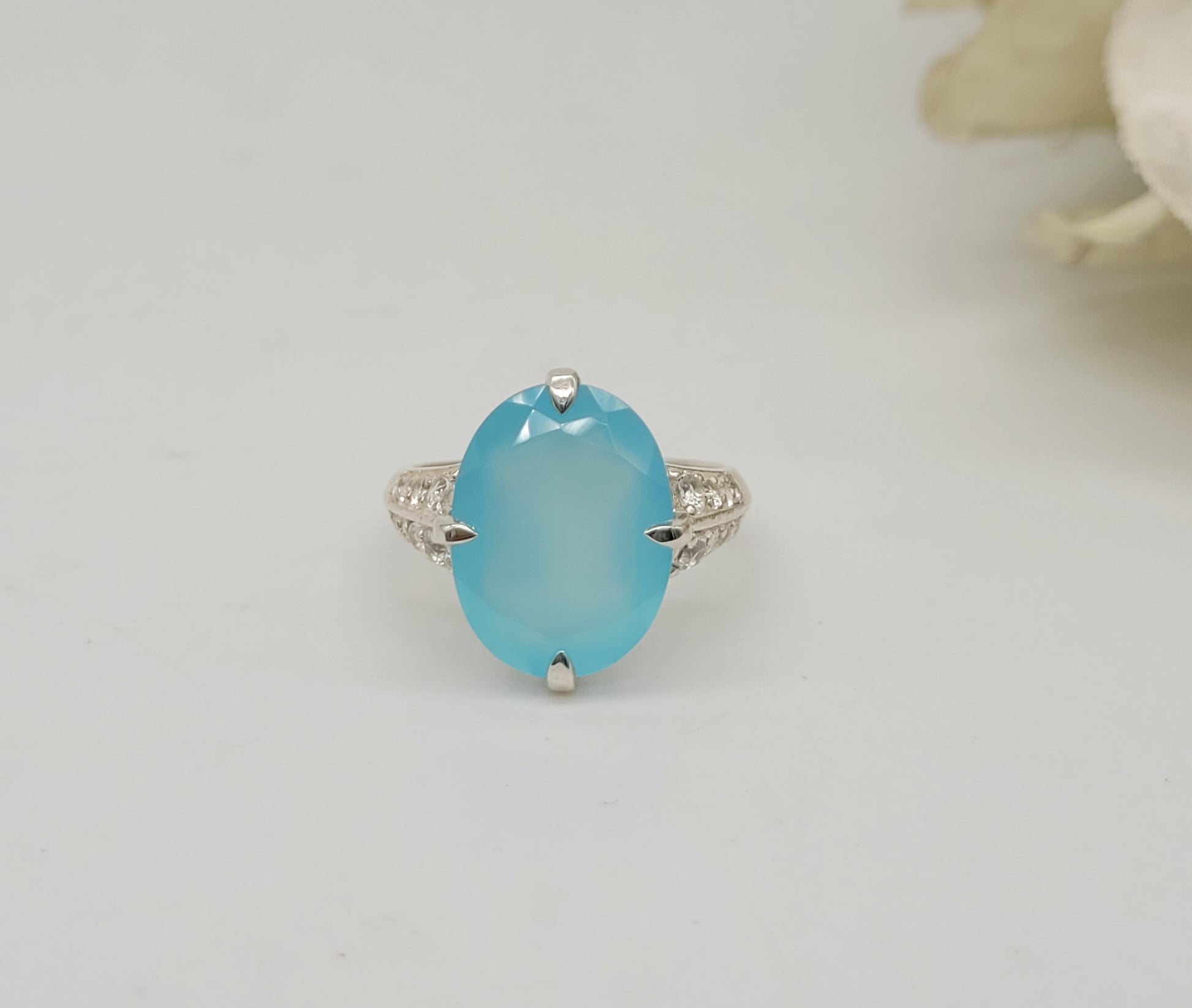 Aqua Chalcedony Oval Cut Ring-925 Sterling Silver Ring-Elegant Blue Statement Ring-Gift For Her-749 PILWALS