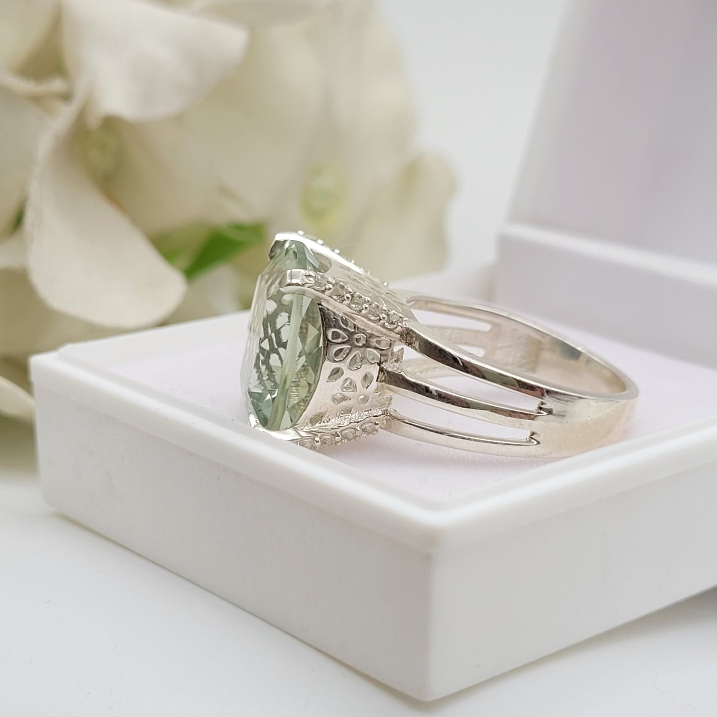 15mm Cushion Cut Green Amethyst Ring-Handmade Prasiolite Silver Ring-Bridesmaid Ring-Gift for Her-1018 PILWALS