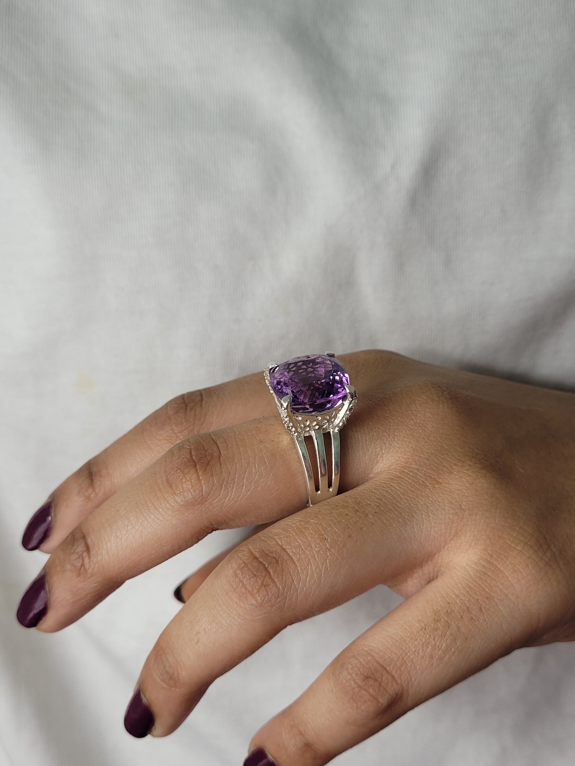 Natural Dark Amethyst Ring-Semiprecious Gemstone Ring-Elegant Purple Ring-February Birthday Gift-Bridal Wedding Gift-1018 PILWALS