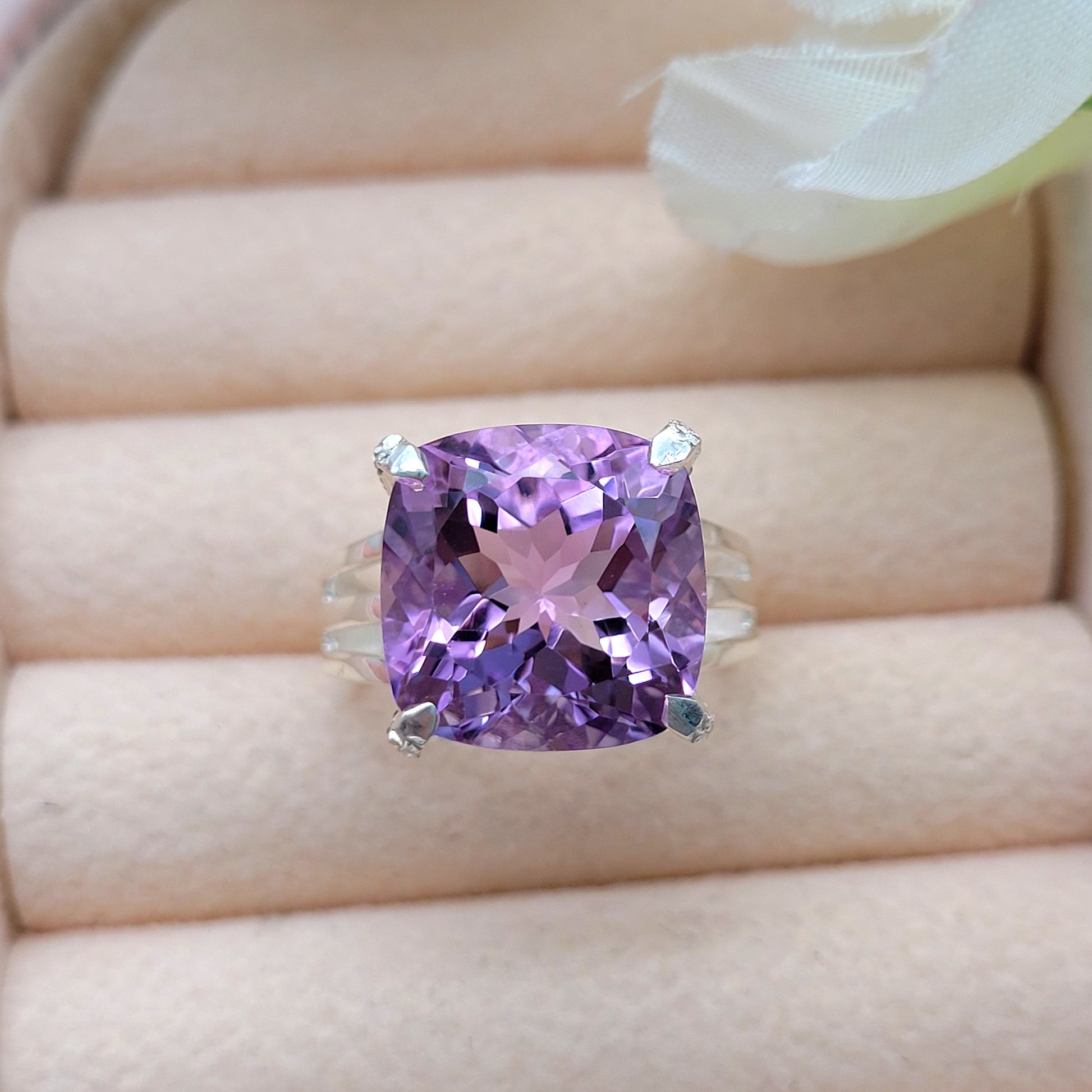 Cushion Cut Amethyst Ring-February Birthstone Ring-Sterling Silver Amethyst Ring-Prong Set Ring-Gift for Her-1018 PILWALS