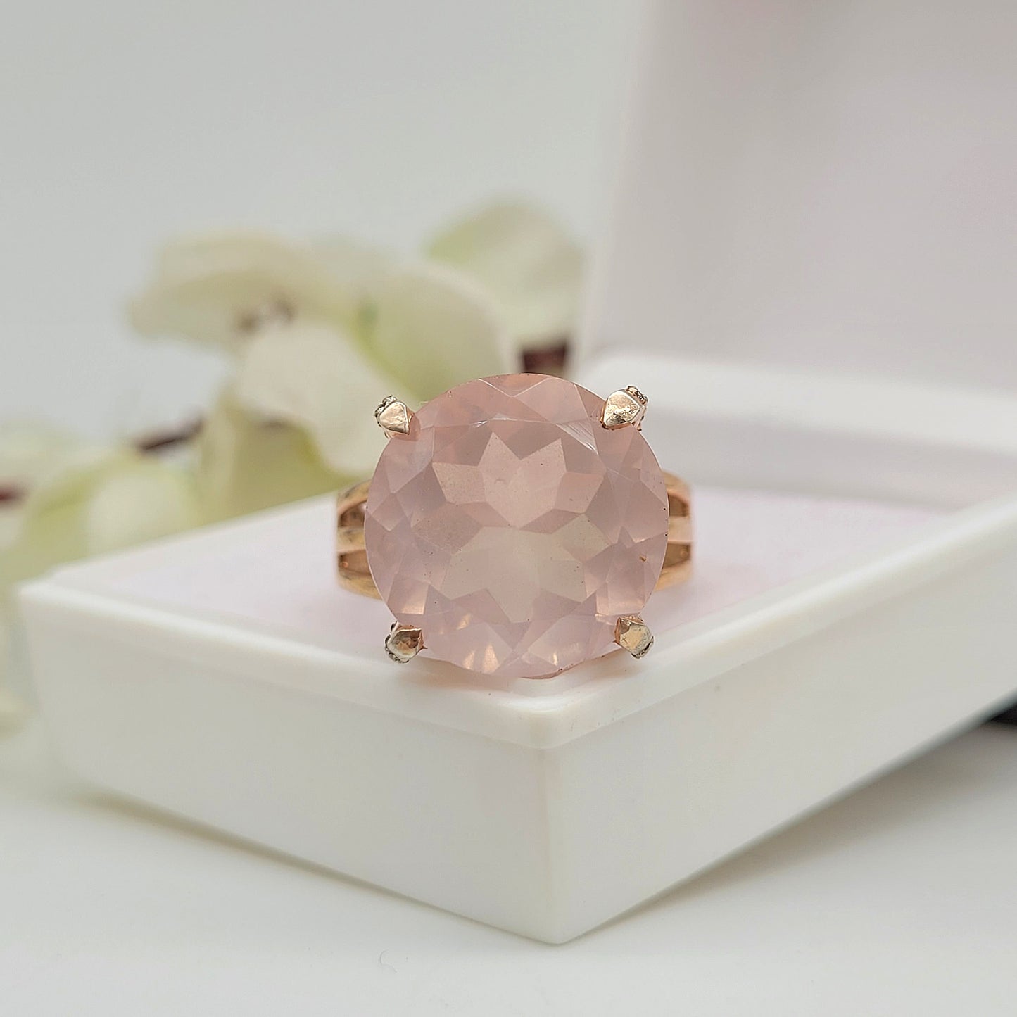 14K Rose Gold Vermeil Ring-Rose Quartz Cushion Cut Ring-January Birthday Gift-Engagement Quartz Ring-Gift for Her1018 PILWALS