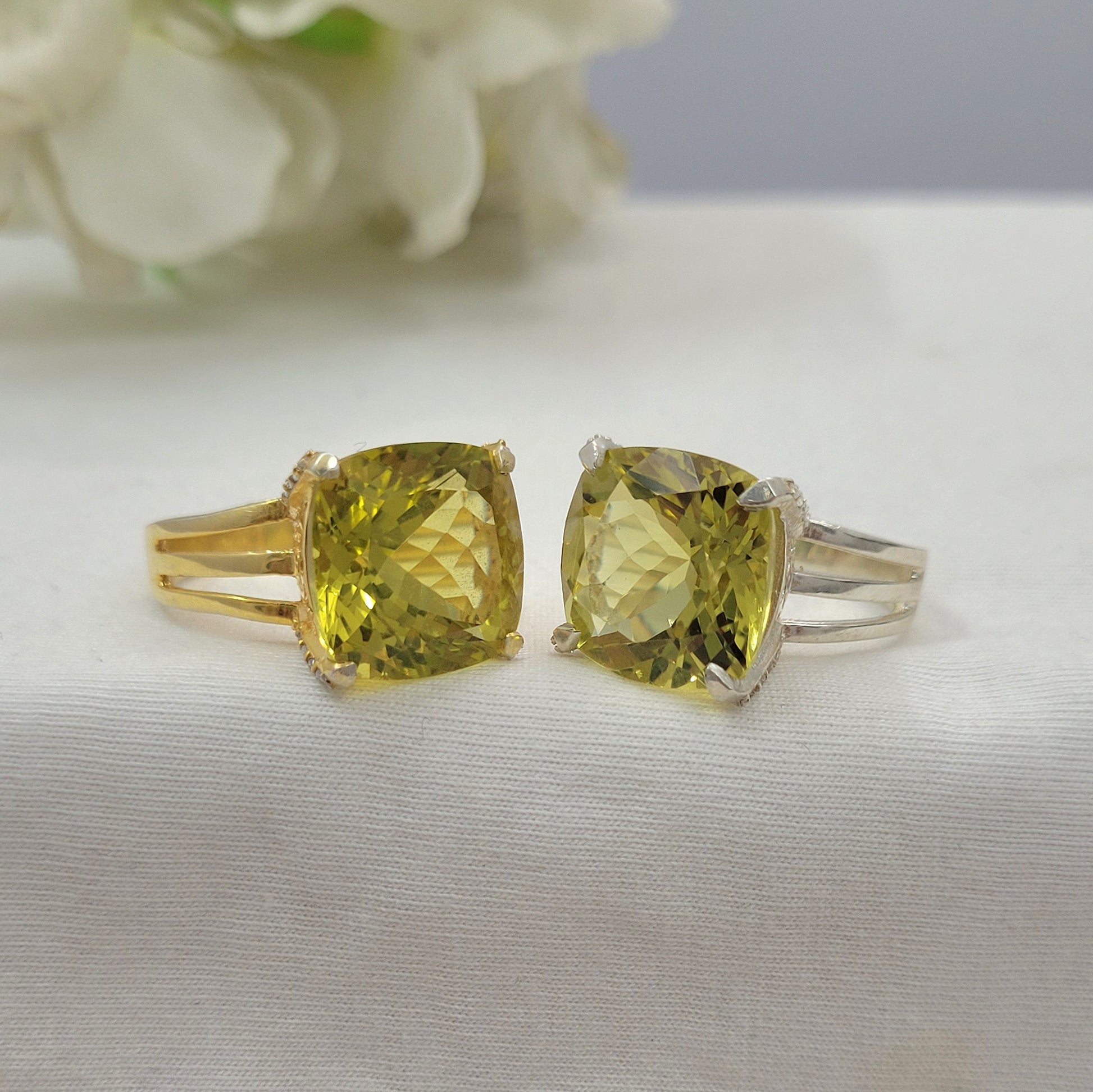 14K Gold Vermeil Ring-Genuine Lemon Quartz Ring-Elegant Yellow Quartz Ring-Handmade Silver Ring-Quartz and Topaz Ring-1018 PILWALS