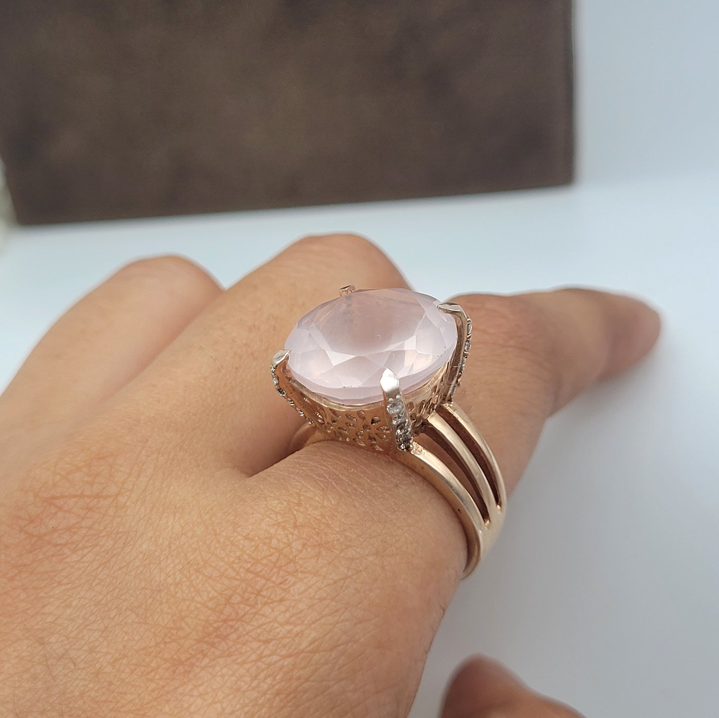 14K Rose Gold Vermeil Ring-Rose Quartz Cushion Cut Ring-January Birthday Gift-Engagement Quartz Ring-Gift for Her1018 PILWALS