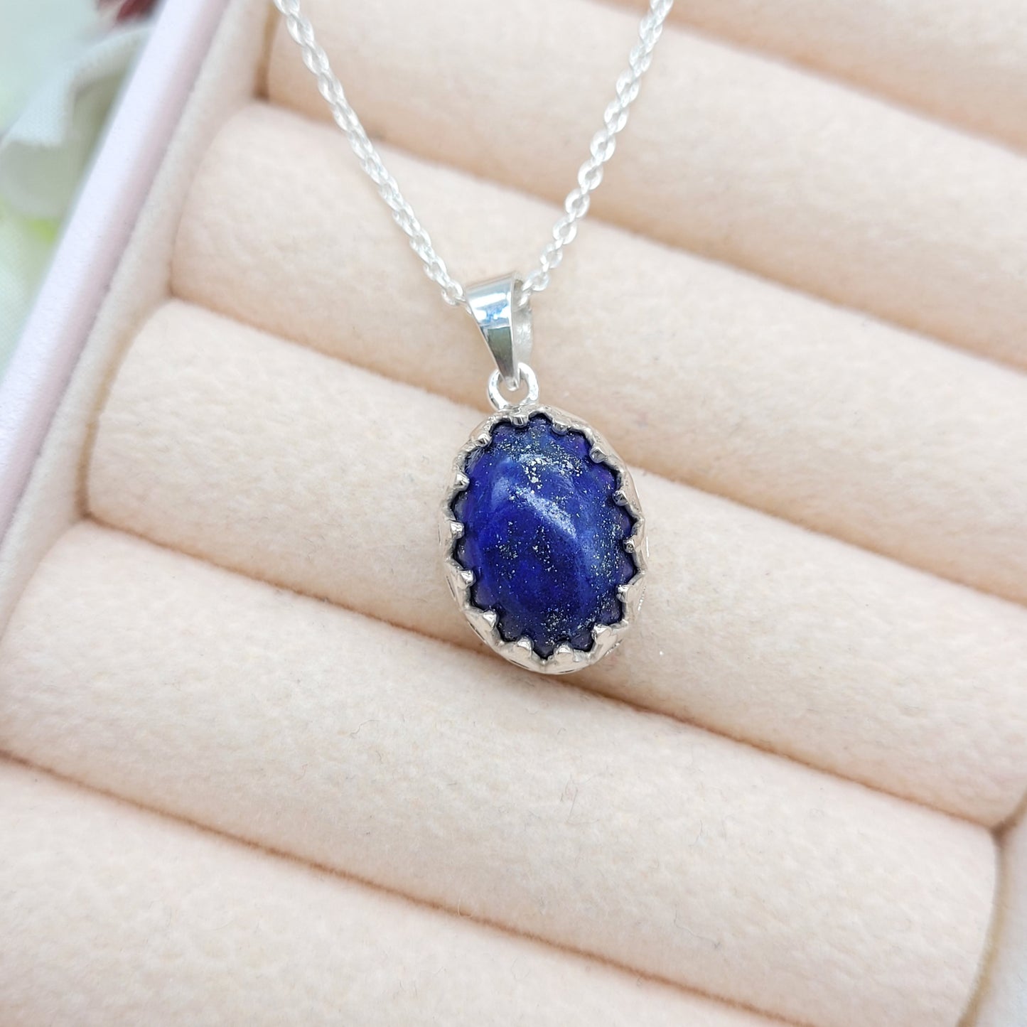 Natural Lapis Lazuli Silver Necklace-Blue Gemstone Necklace-September Birthstone Gift-Lapis Handmade Necklace-117 PILWALS