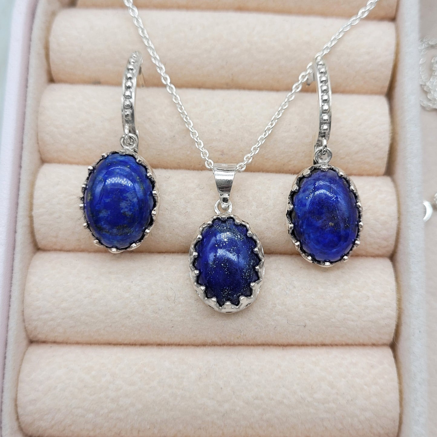 Natural Lapis Lazuli Silver Necklace-Blue Gemstone Necklace-September Birthstone Gift-Lapis Handmade Necklace-117 PILWALS