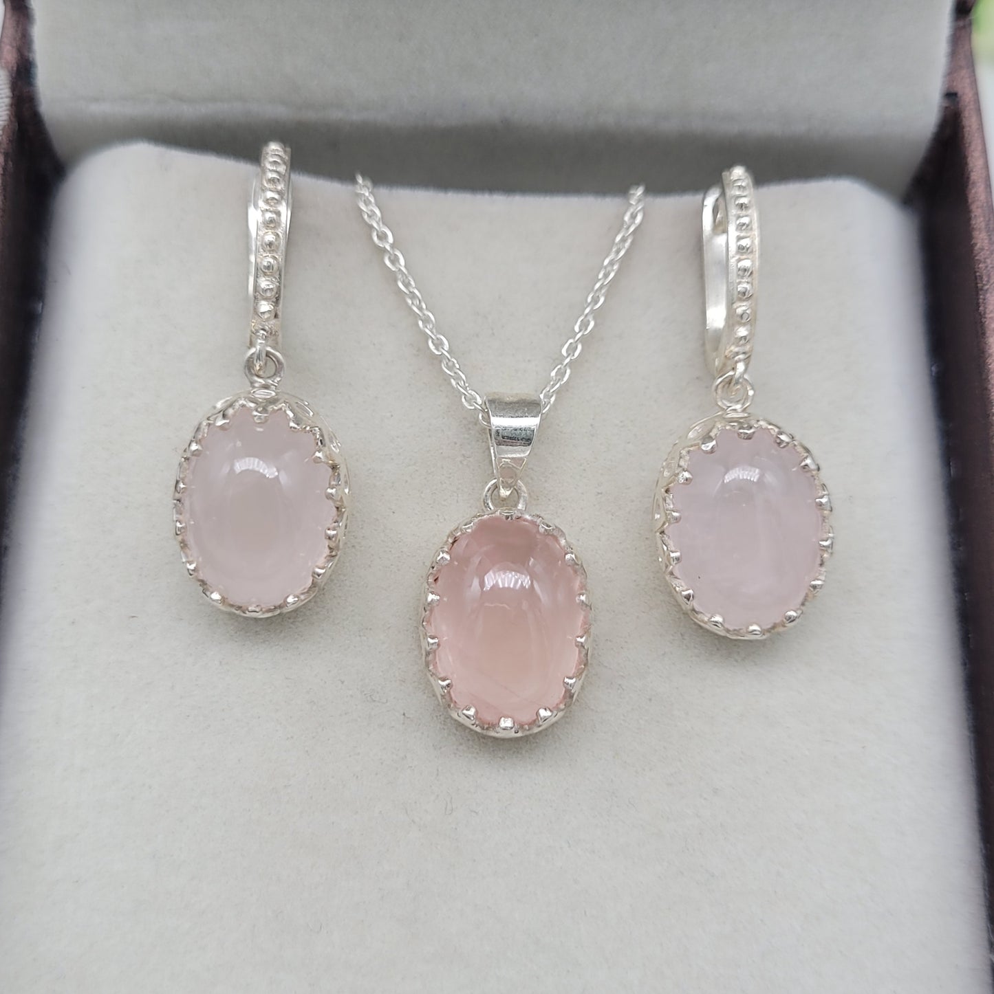 Natural Rose Quartz Necklace-14kK Rose Gold Vermeil Jewelry-Pink Gemstone Pendant Set-Anniversary Gift Necklace For Her-117 PILWALS