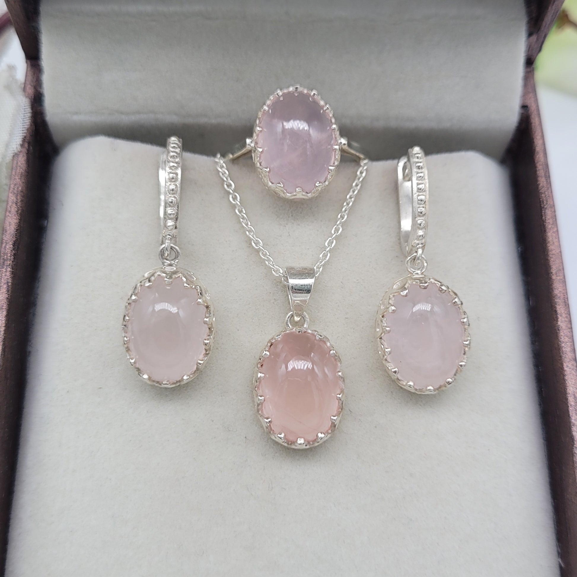 Natural Rose Quartz Necklace-14kK Rose Gold Vermeil Jewelry-Pink Gemstone Pendant Set-Anniversary Gift Necklace For Her-117 PILWALS