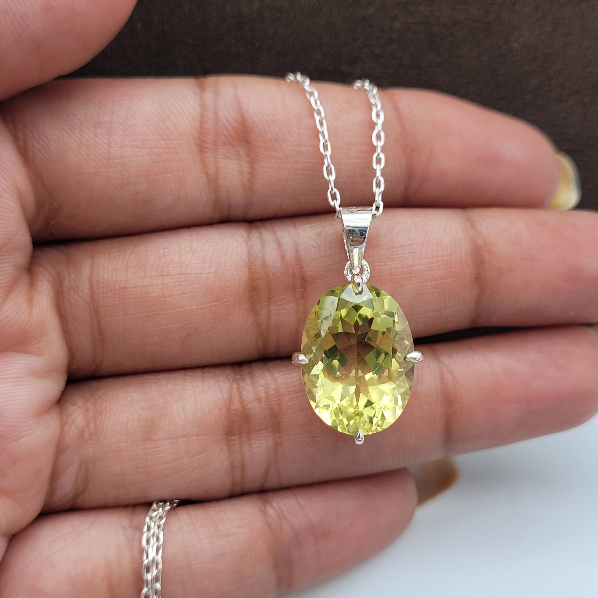 Natural Lemon Quartz Necklace-Handmade Silver Jewelry-Yellow Quartz Pendant-Anniversary Gift for Wife-749 PILWALS