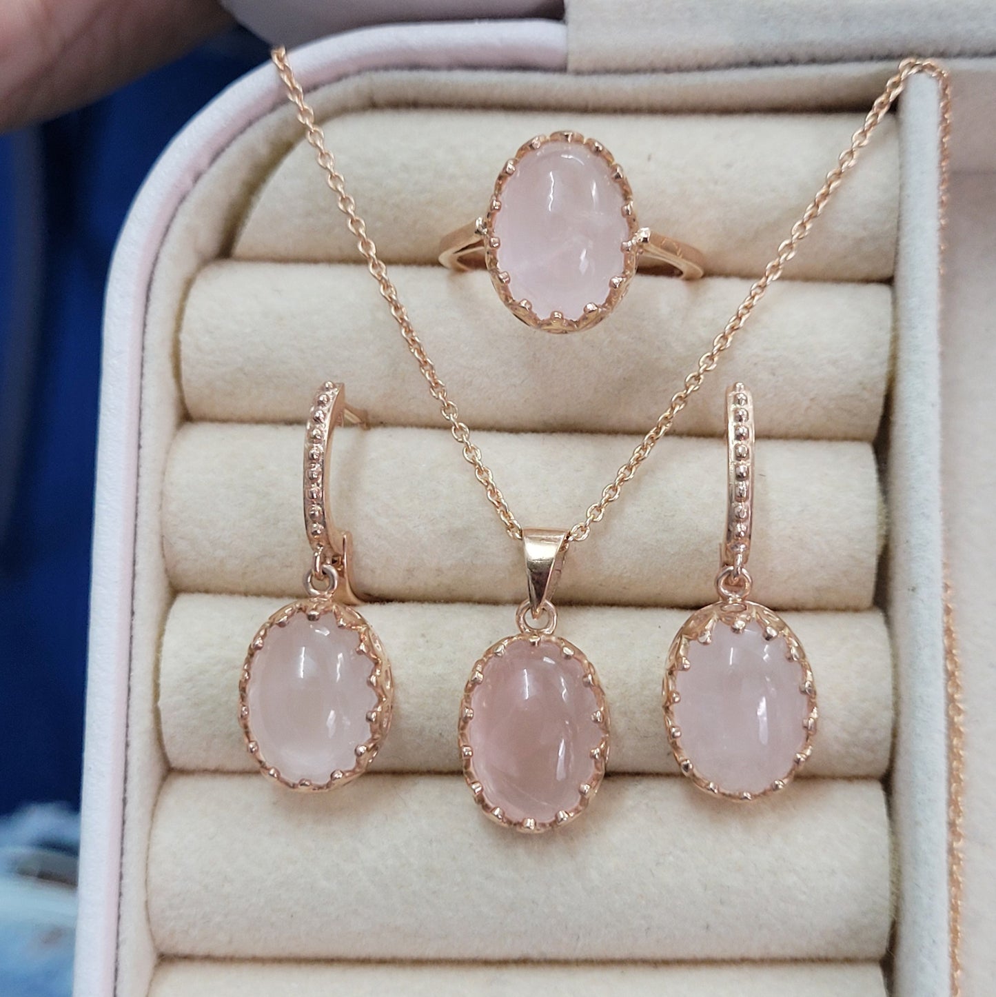 Natural Rose Quartz Necklace-14kK Rose Gold Vermeil Jewelry-Pink Gemstone Pendant Set-Anniversary Gift Necklace For Her-117 PILWALS