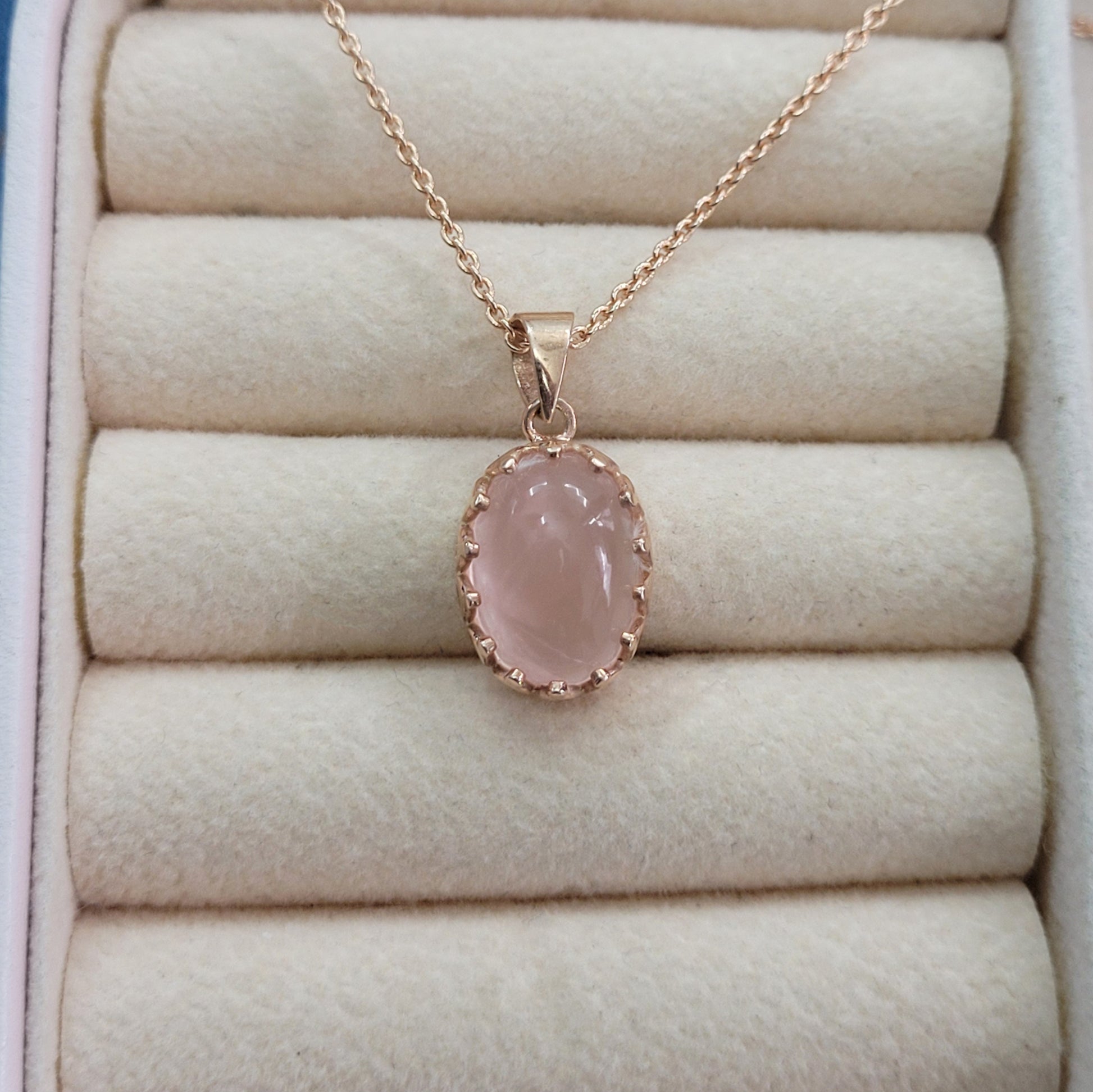 Natural Rose Quartz Necklace-14kK Rose Gold Vermeil Jewelry-Pink Gemstone Pendant Set-Anniversary Gift Necklace For Her-117 PILWALS