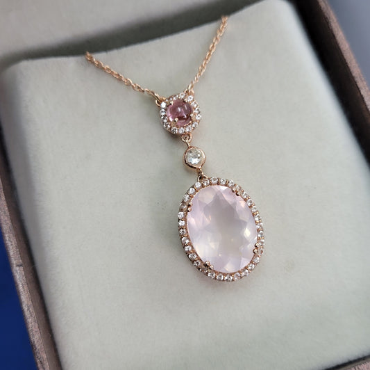 14K Rose Gold Vermeil Quartz Pendant-Natural Rose Quartz Necklace-Pink Gemstone Jewelry-Gift for Love-144 PILWALS