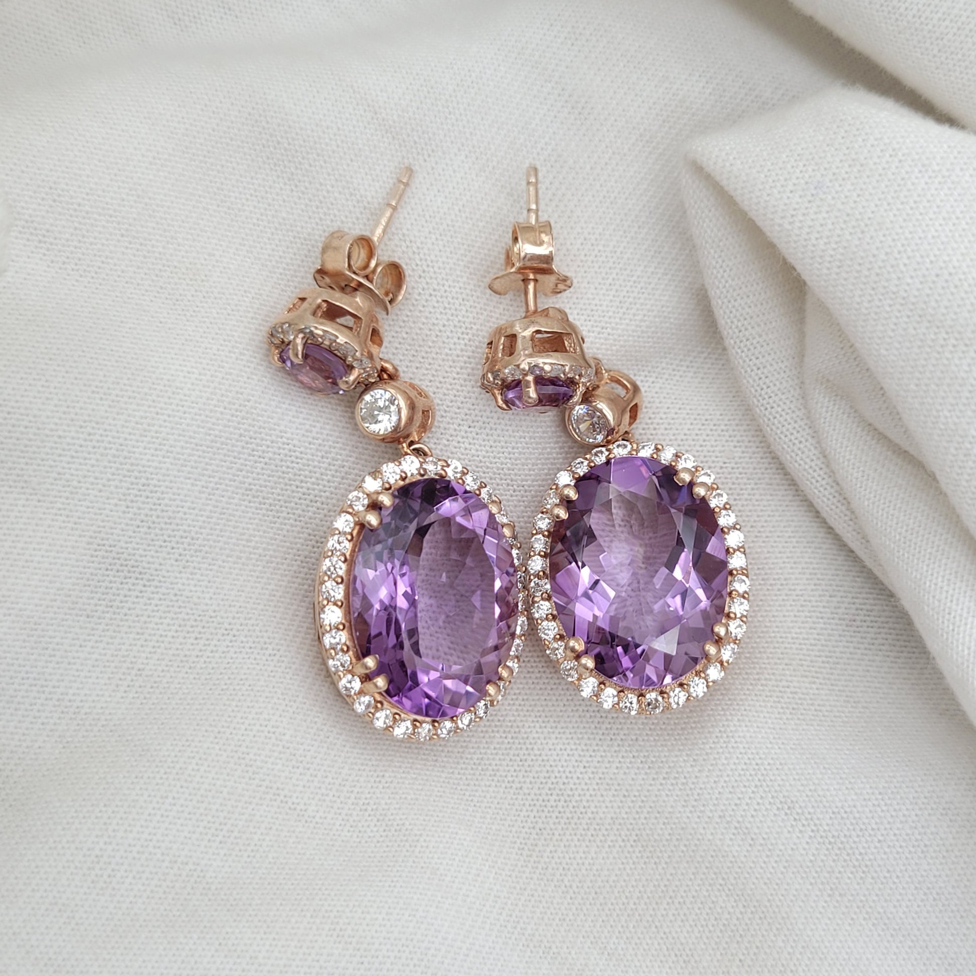 14K Rose Gold Vermeil Earrings-Genuine Amethyst Dangle-Purple Gemstone Earrings-Sterling Silver Jewelry-144 PILWALS