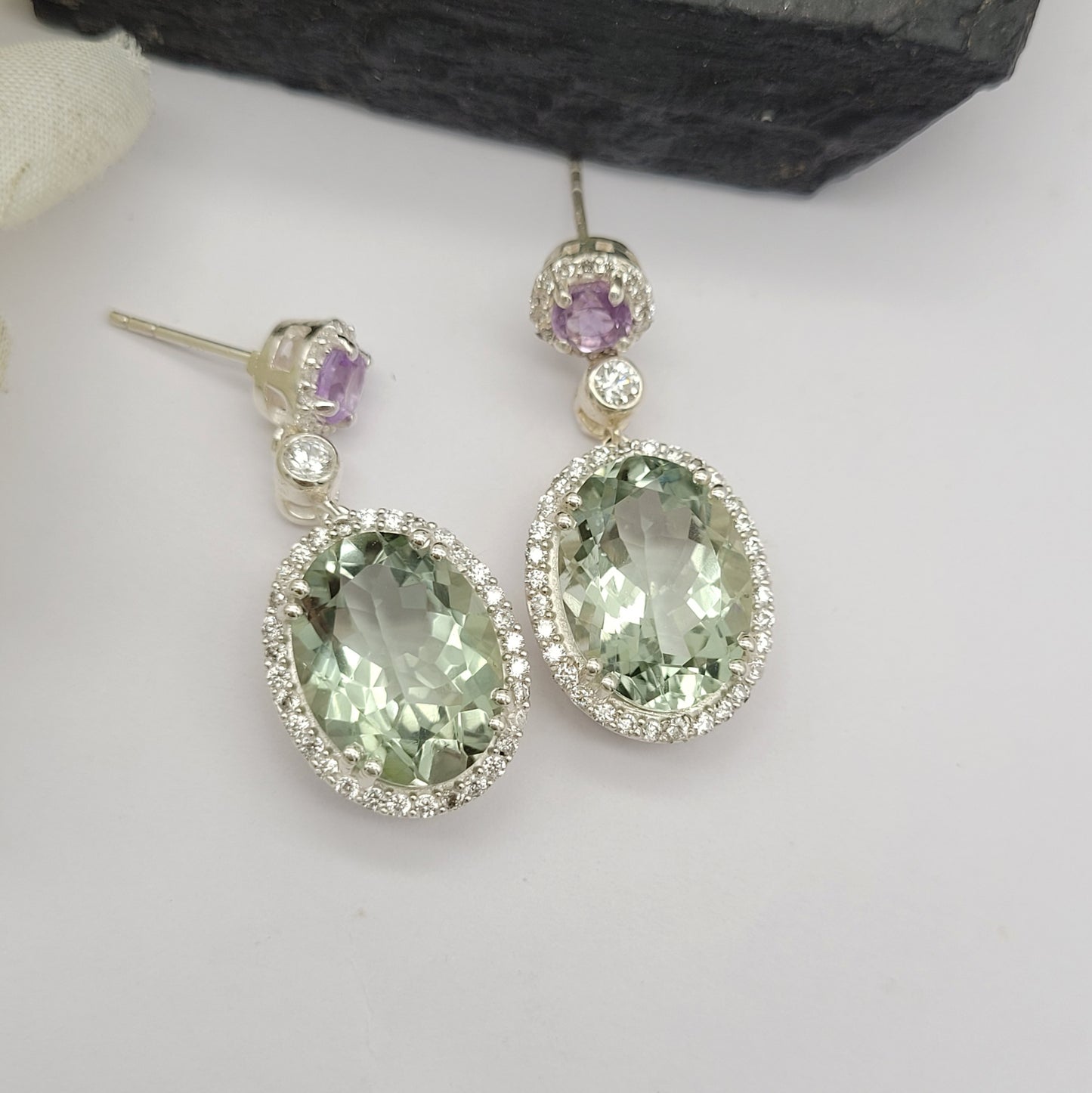 Genuine Prasiolite Earrings-Green and Purple Amethyst Dangle Drops Earrings-February Birthstone Jewelry-Gift For Mom-144 PILWALS