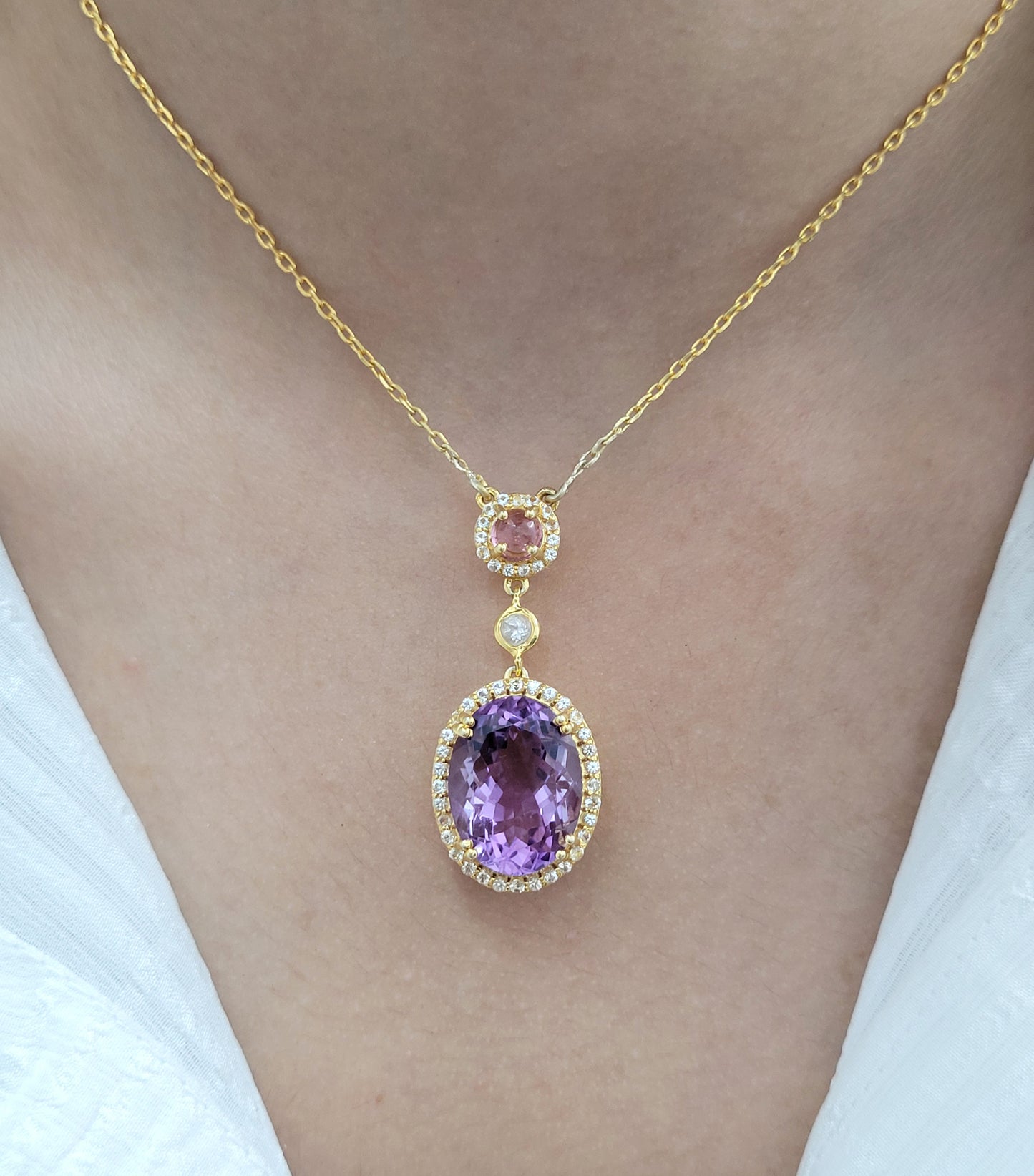 Natural Purple Amethyst Necklace-Topaz and Tourmaline Pendant-14k Gold Vermeil Jewelry-Bridal Purple Necklace-144 PILWALS