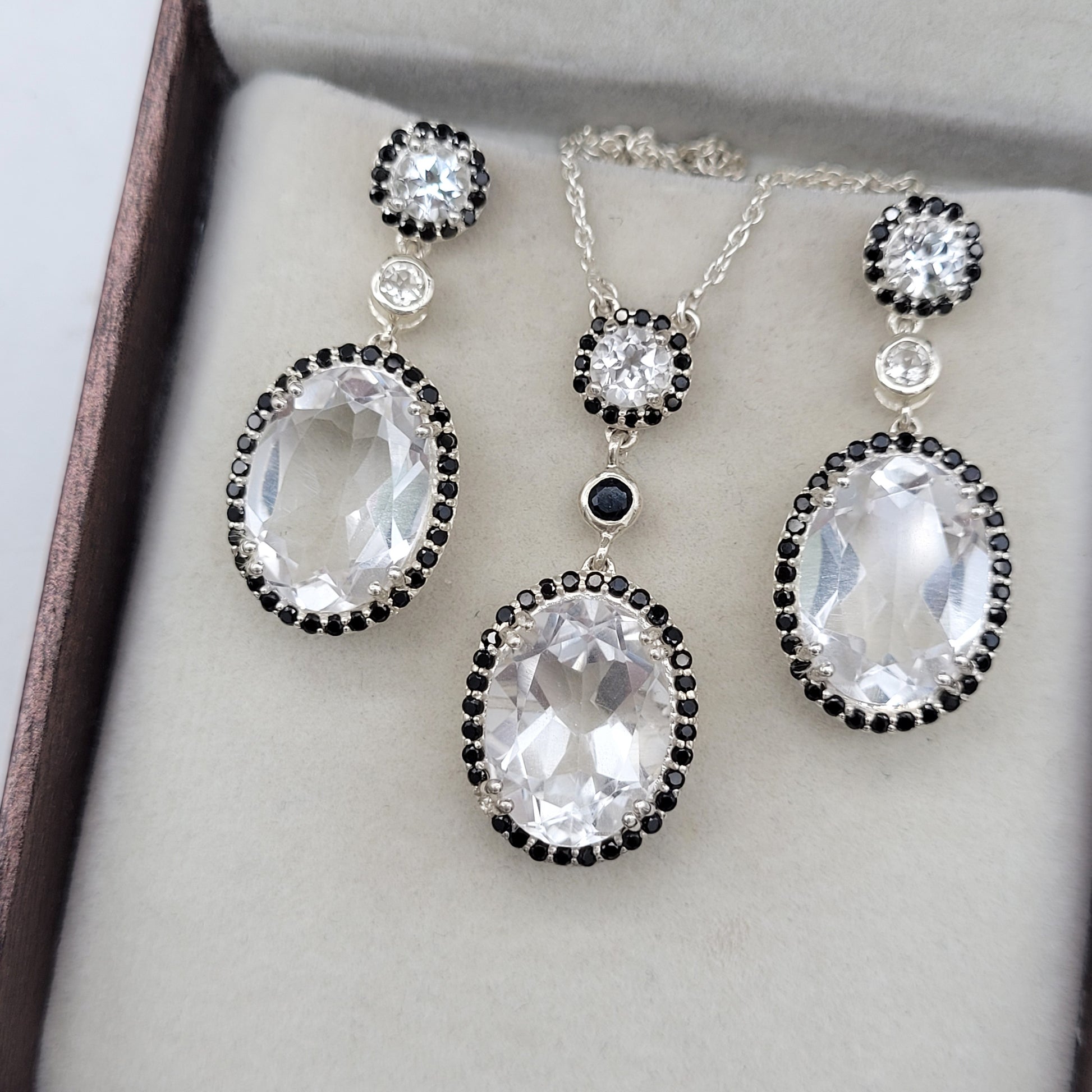 Genuine White Topaz Necklace-Unique Topaz Jewelry-Bridal Gift Necklace-Sterling Silver Topaz Pendant Set-144 PILWALS