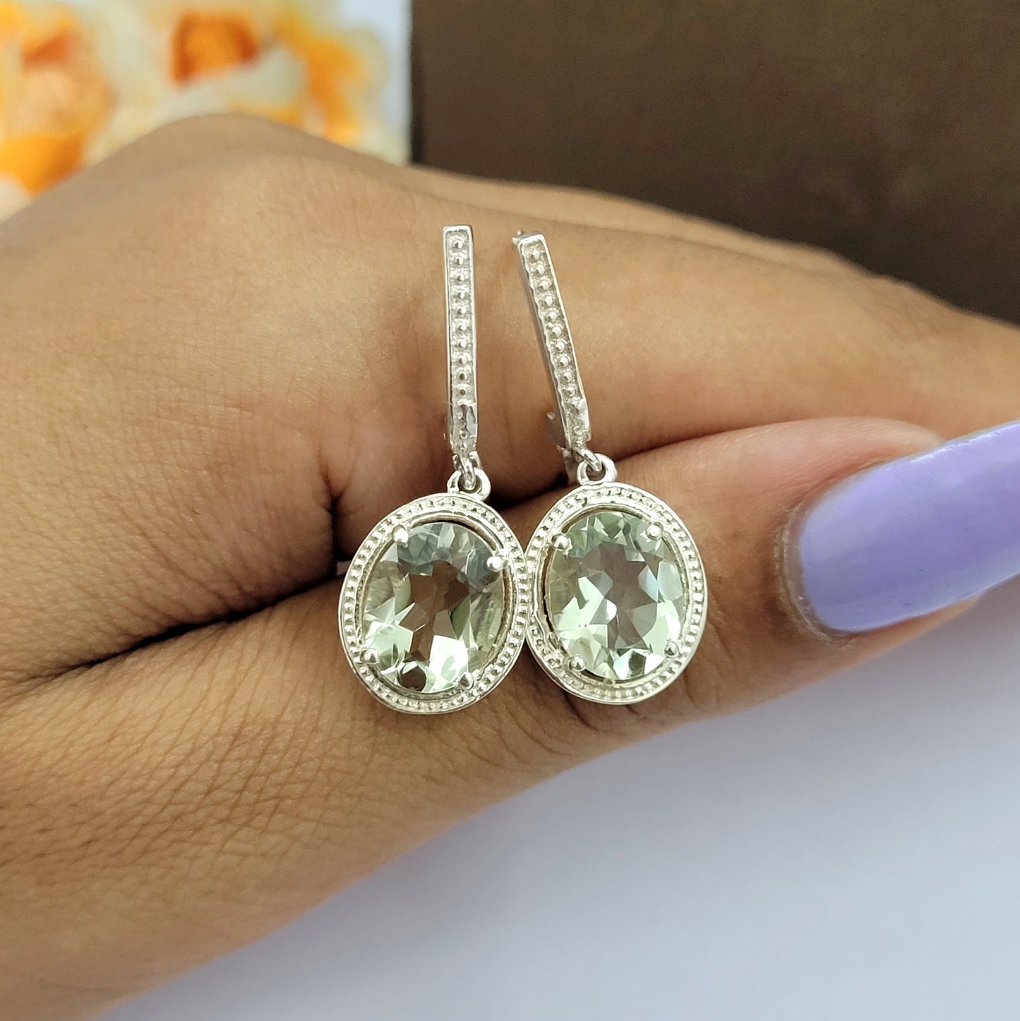 Genuine Prasiolite Silver Pendant Set-Green Amethyst Oval Necklace-Handmade Bridal Jewelry-February Birthstone Gift For Her-556 PILWALS