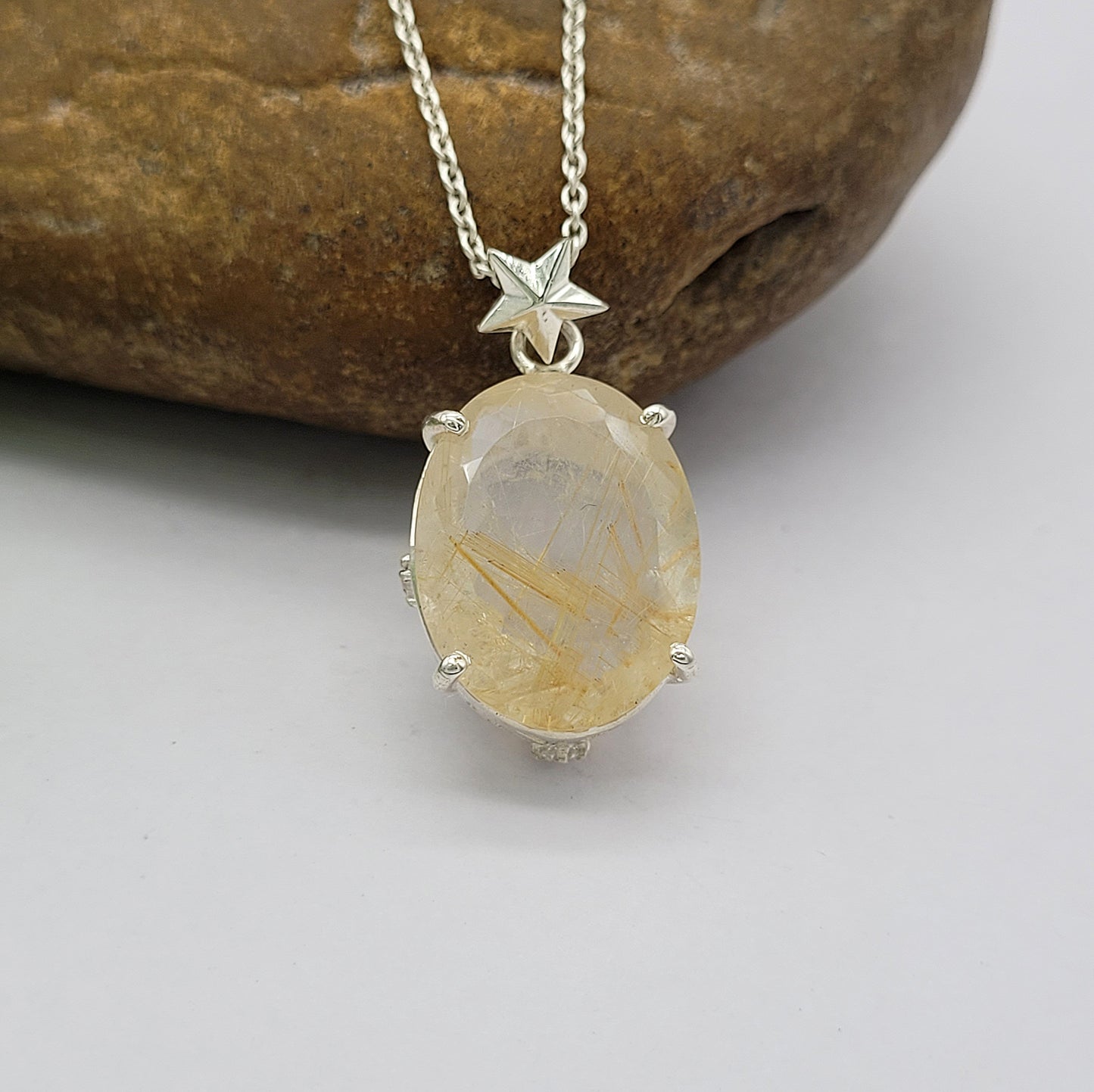 Handmade Golden Rutile Pendant-Big Oval Quartz Pendant-Quartz Silver Necklace-Gift For Her-Golden Quartz Unique Pendant-339 PILWALS