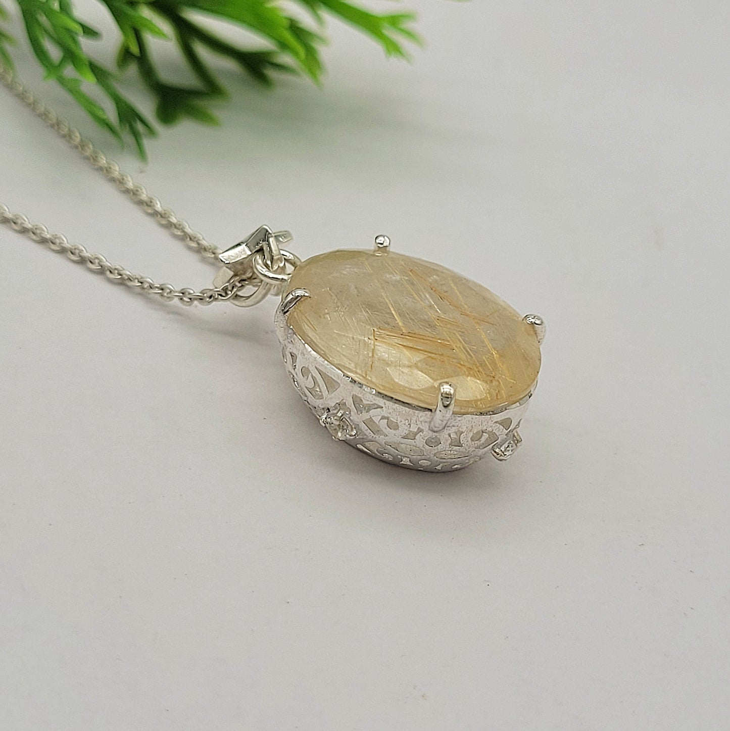 Handmade Golden Rutile Pendant-Big Oval Quartz Pendant-Quartz Silver Necklace-Gift For Her-Golden Quartz Unique Pendant-339 PILWALS