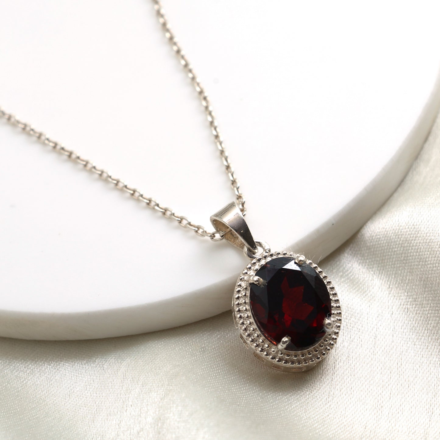 Natural Garnet Necklace-January Birthstone Pendant-Anniversary Gift Necklace-Garnet Jewelry For Woman & Girls-541 PILWALS