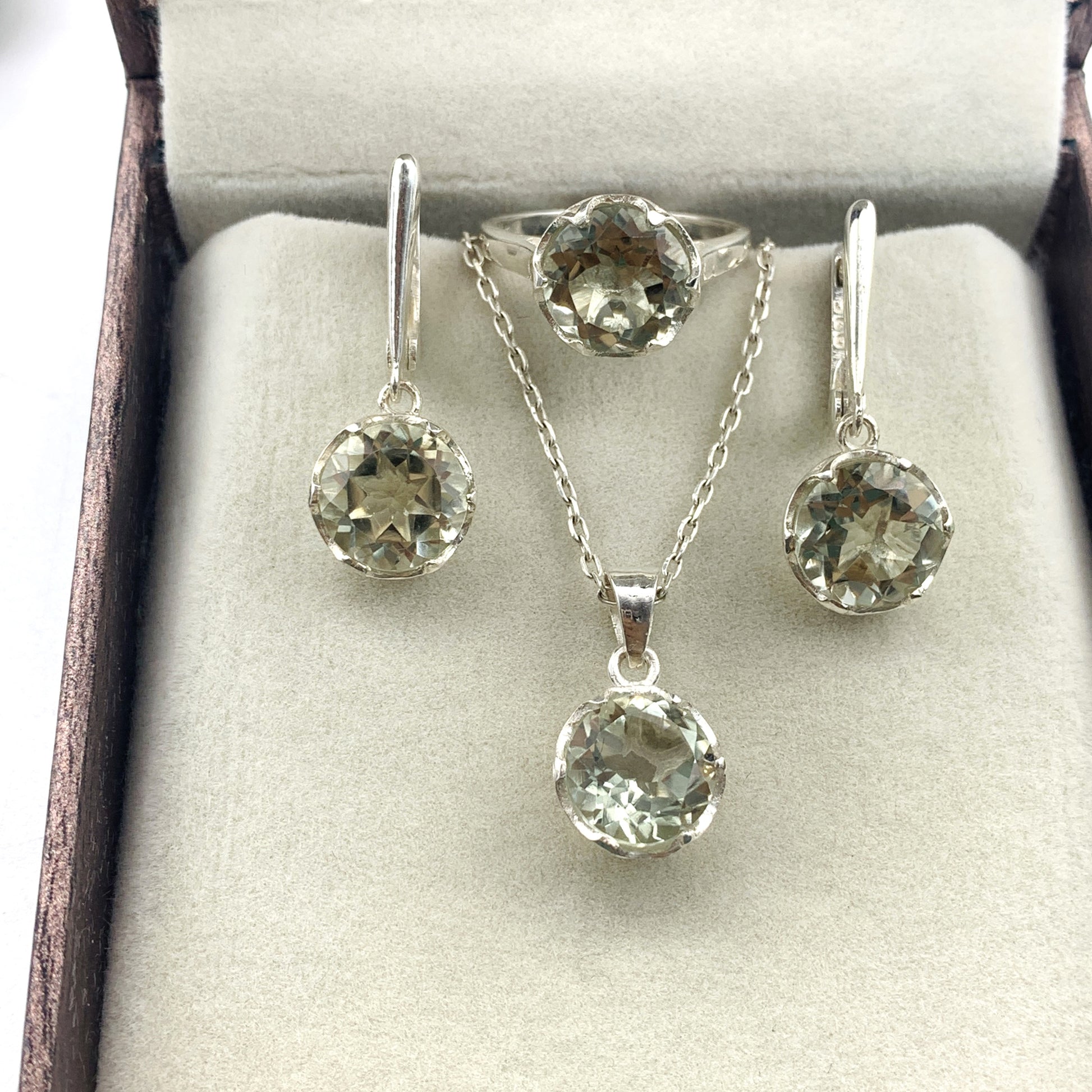 Natural Green Amethyst Jewelry-Unique Prasiolite Silver Necklace-Party Wear Pendant Set-February Birthstone-Bridesmaid Gift Necklace-535 PILWALS