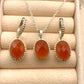 Genuine Carnelian Silver Necklace-Earrings With Pendant Set-Red Gemstone Jewelry-Gift For Love-322 PILWALS