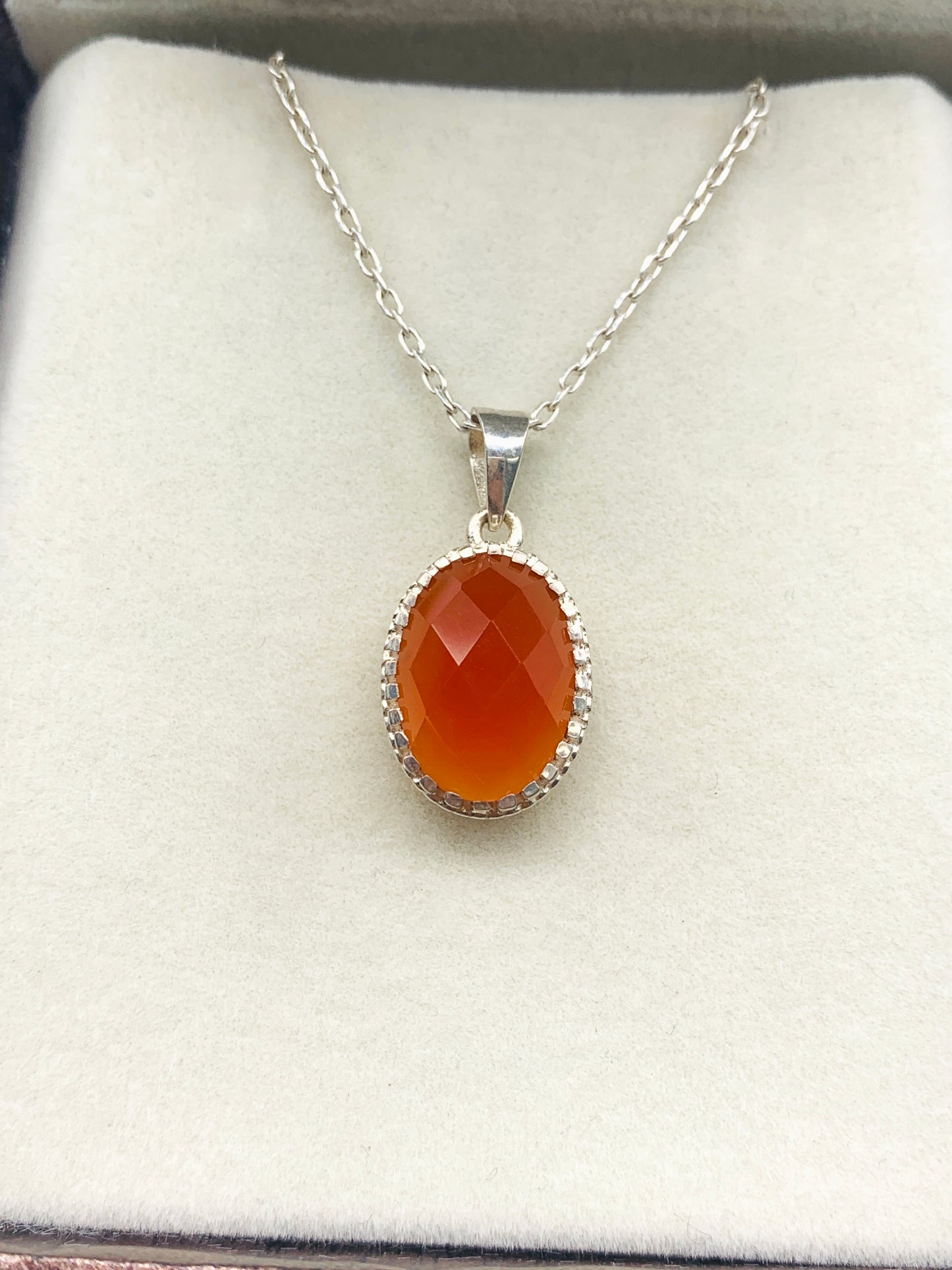 Genuine Carnelian Silver Necklace-Earrings With Pendant Set-Red Gemstone Jewelry-Gift For Love-322 PILWALS