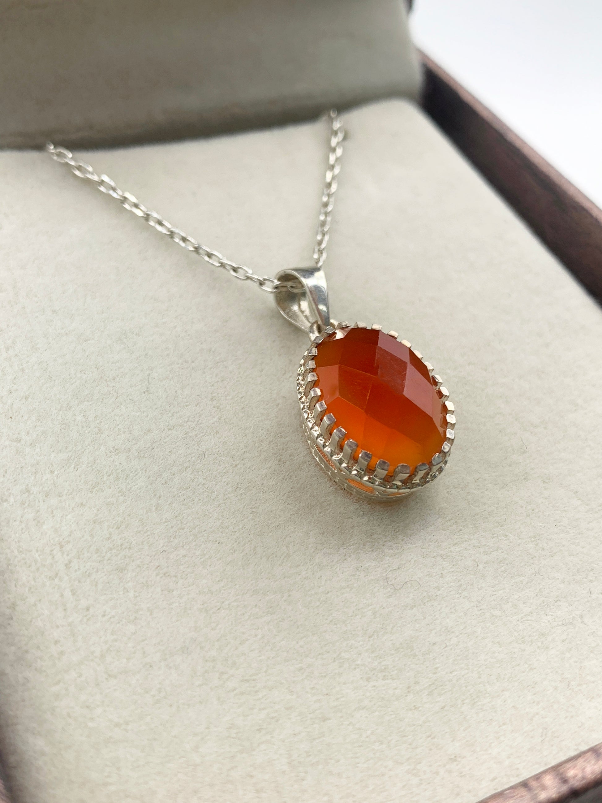 Genuine Carnelian Silver Necklace-Earrings With Pendant Set-Red Gemstone Jewelry-Gift For Love-322 PILWALS